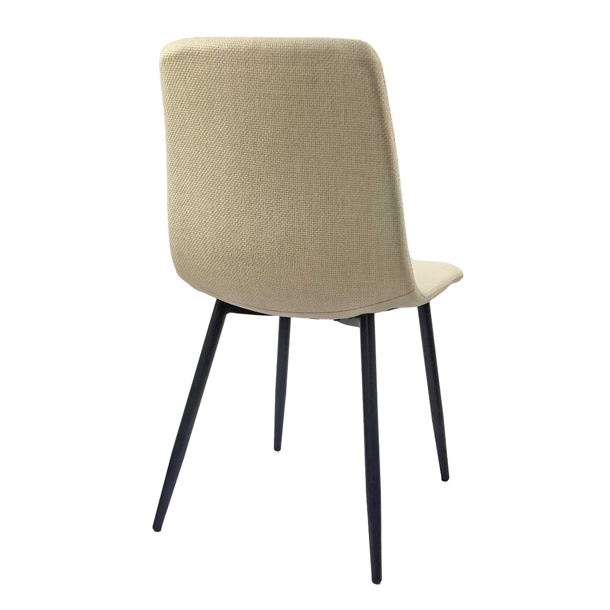 Beige fabric dining chair with black metal legs