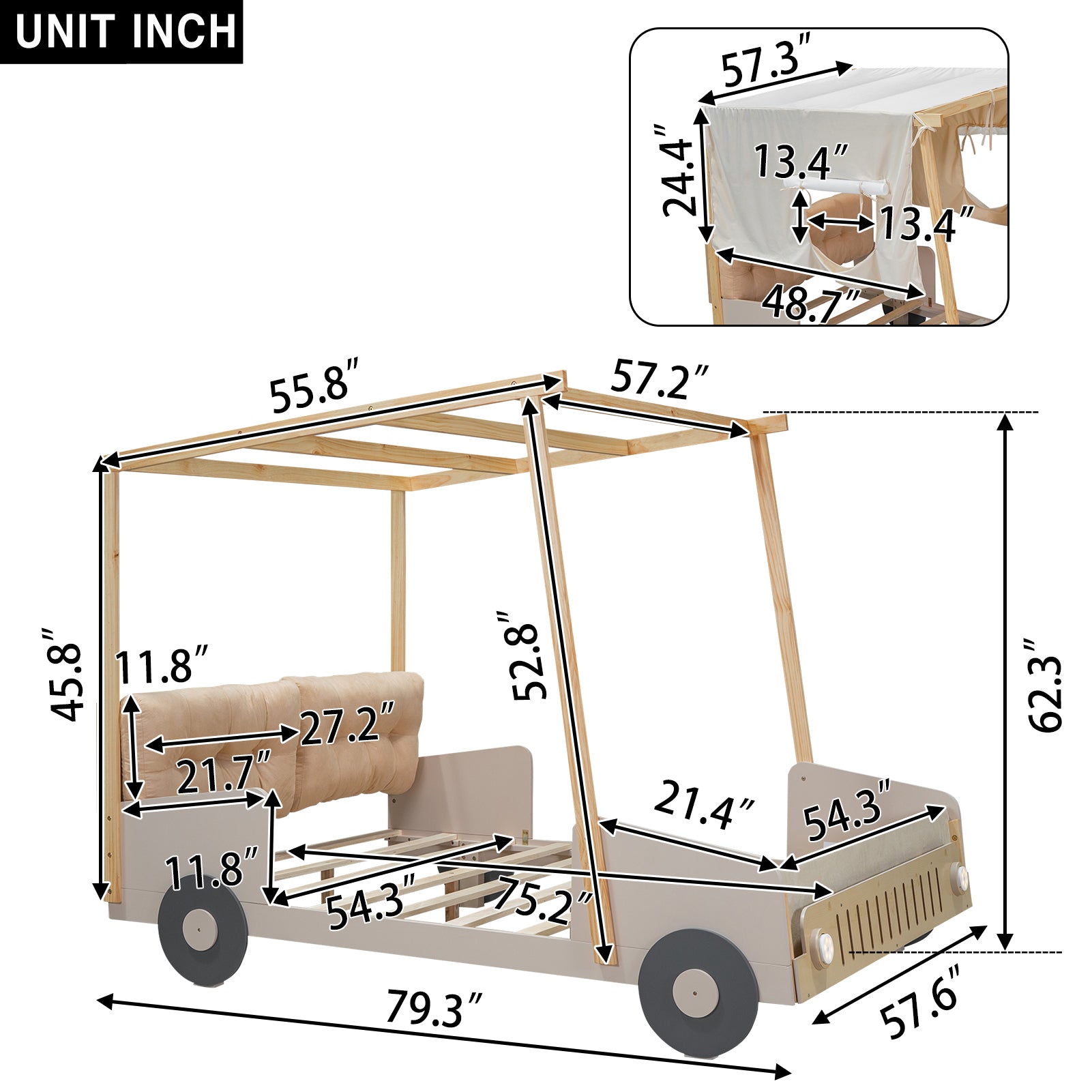 Wooden car bed frame with dimensions