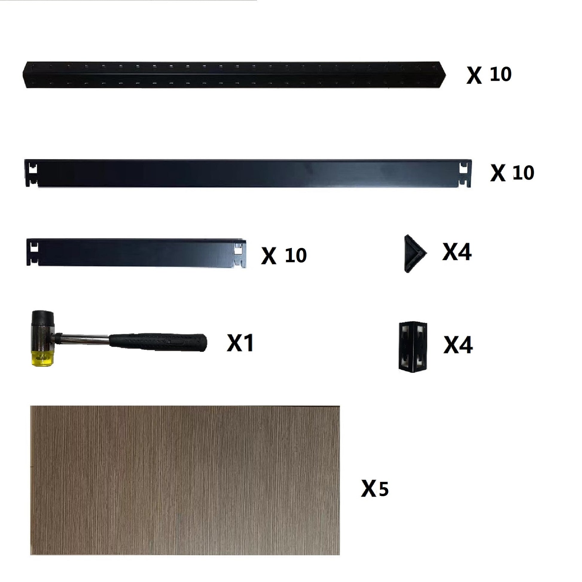 Black metal shelf brackets with predrilled holes for mounting