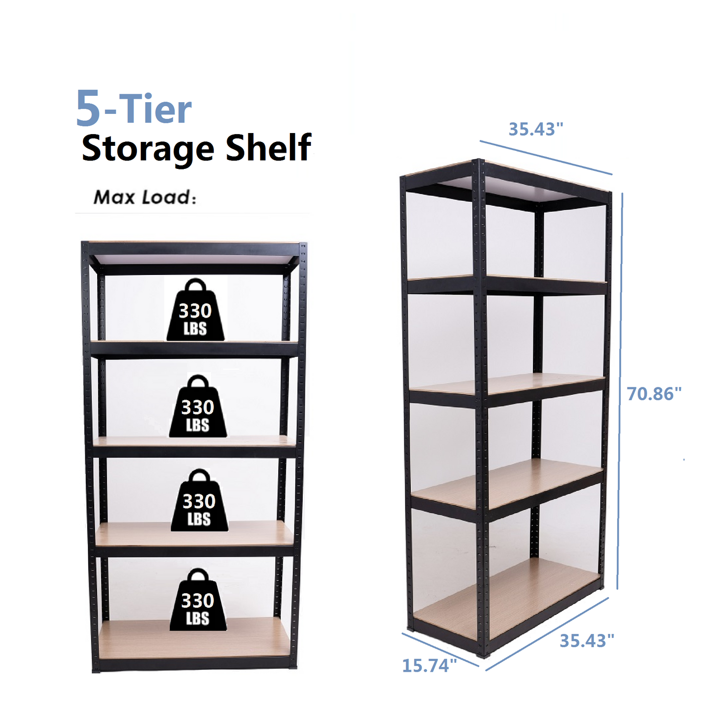 Black tier heavy duty storage shelf with particle board