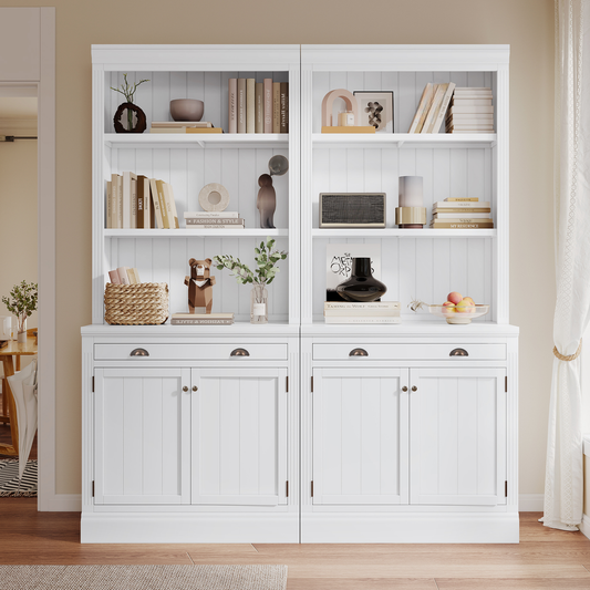 White barrister bookcase with decorative items and books