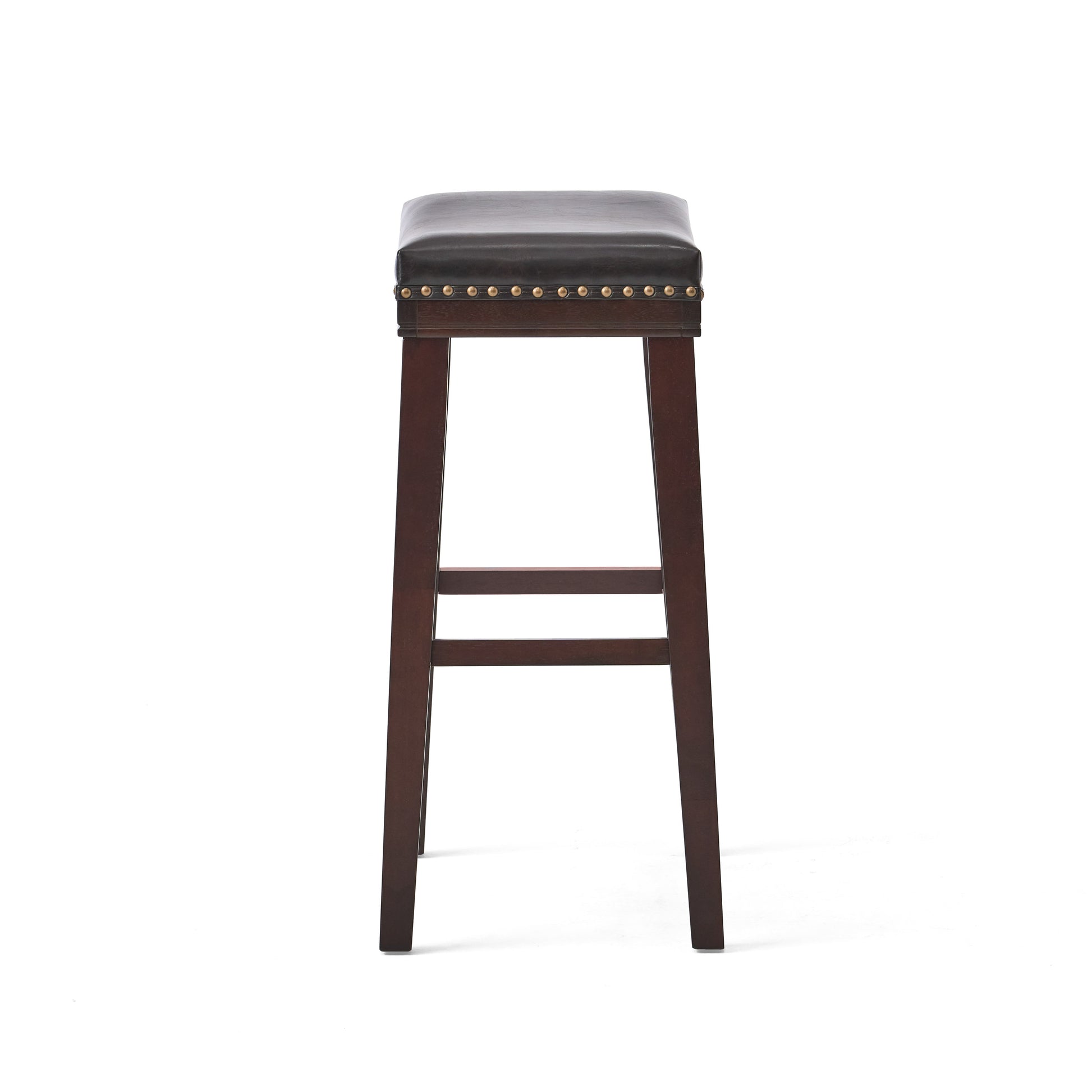 Dark brown faux leather bar stool with nailhead trim