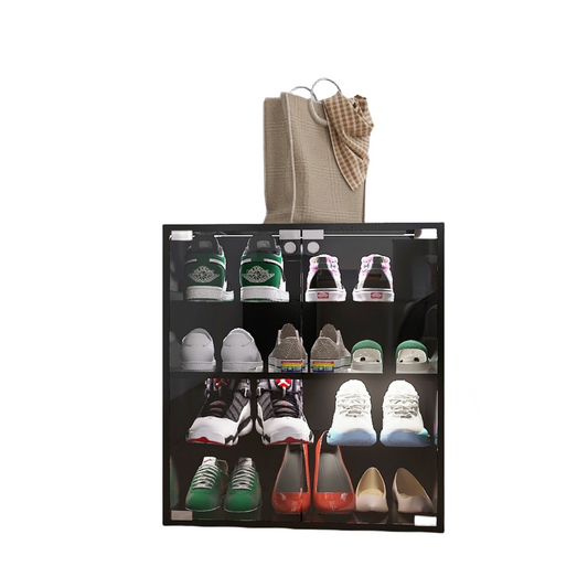 Green and white Air Jordan  sneakers displayed on a shelf