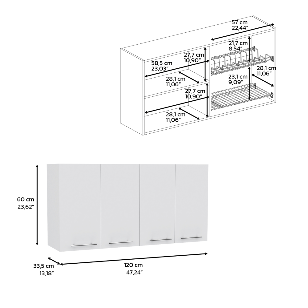 White modular kitchen cabinet set with dimensions shown