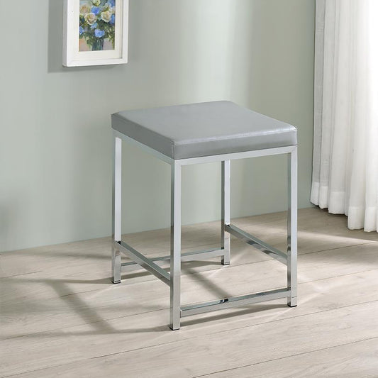Grey faux leather backless bar stool with chrome legs
