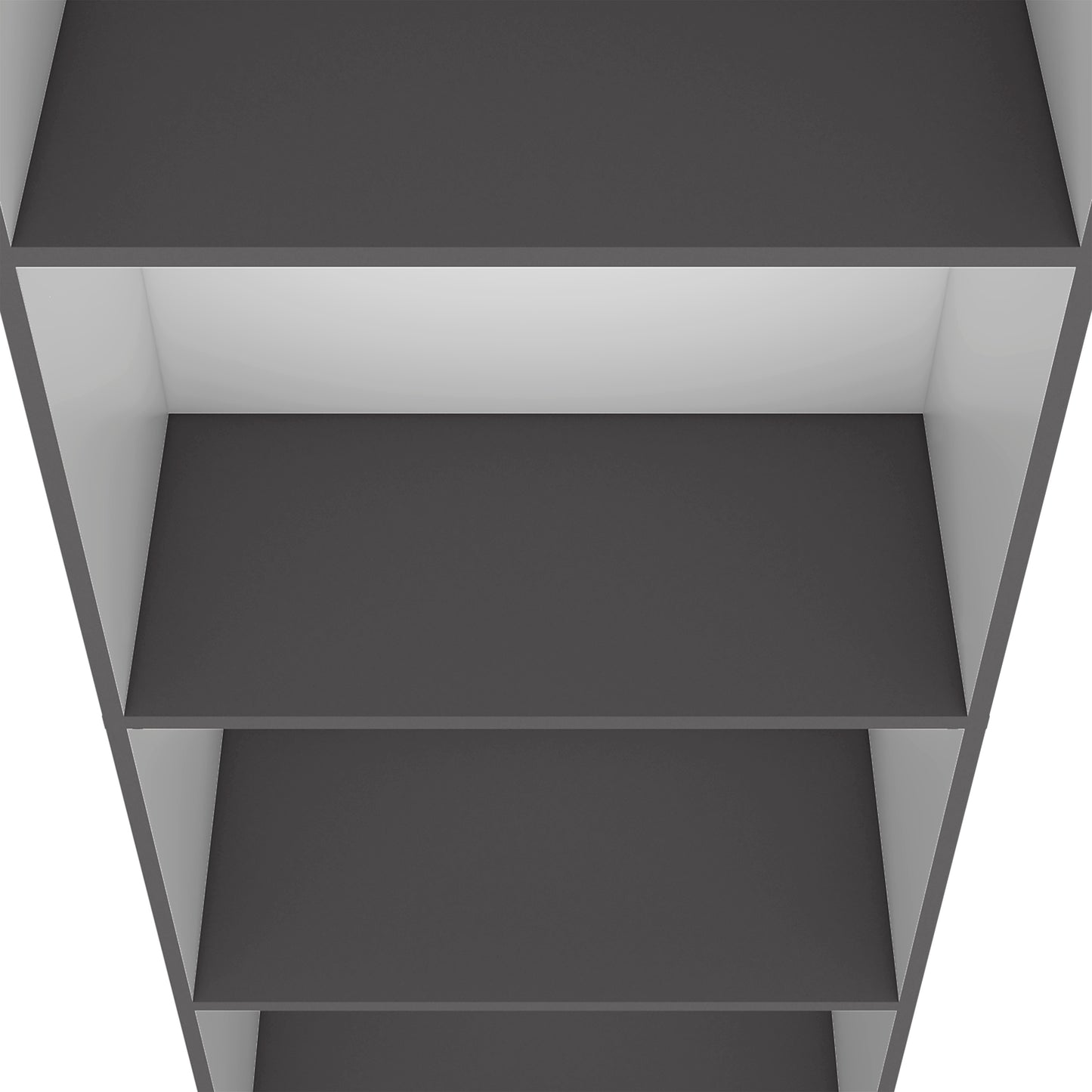 Dark gray modern modular shelving unit with four spacious shelves
