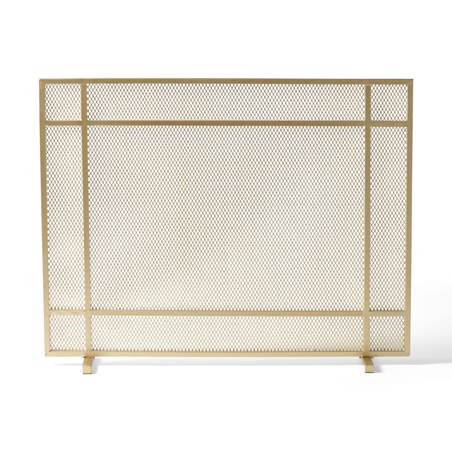 Brass diamond mesh fireplace screen with minimalist frame