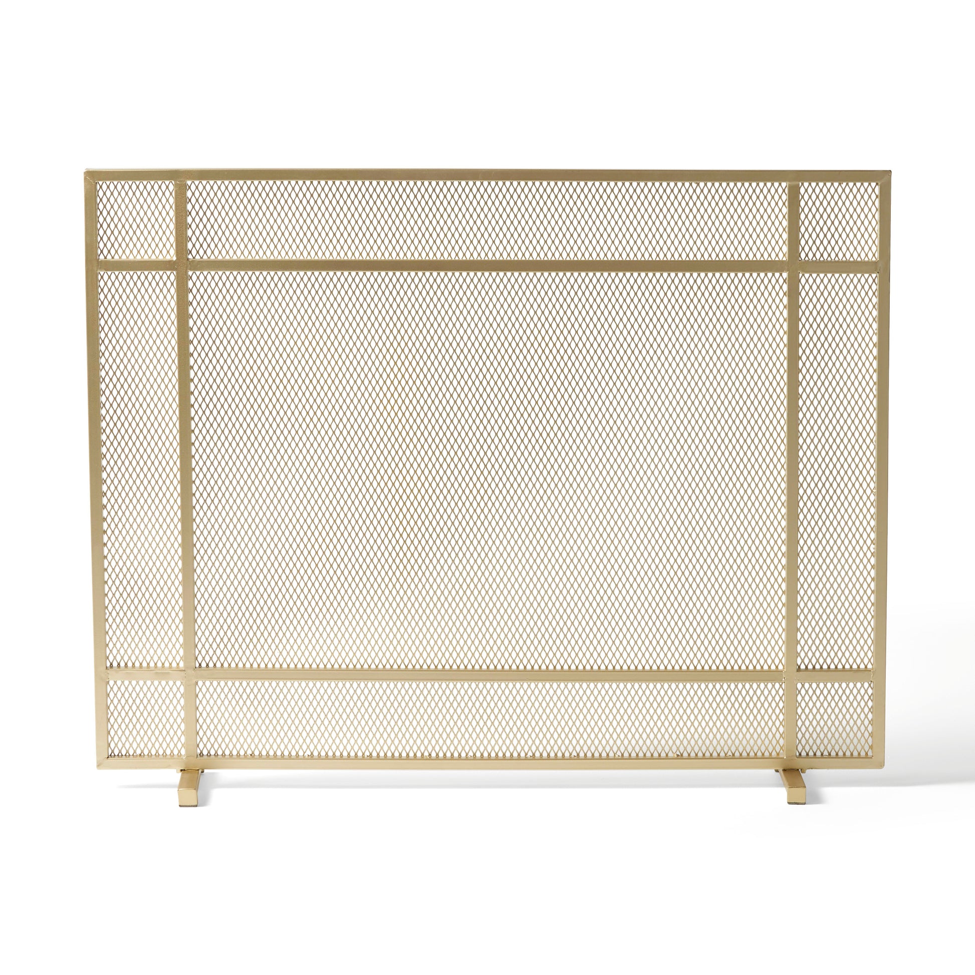 Brass diamond mesh fireplace screen with minimalist frame