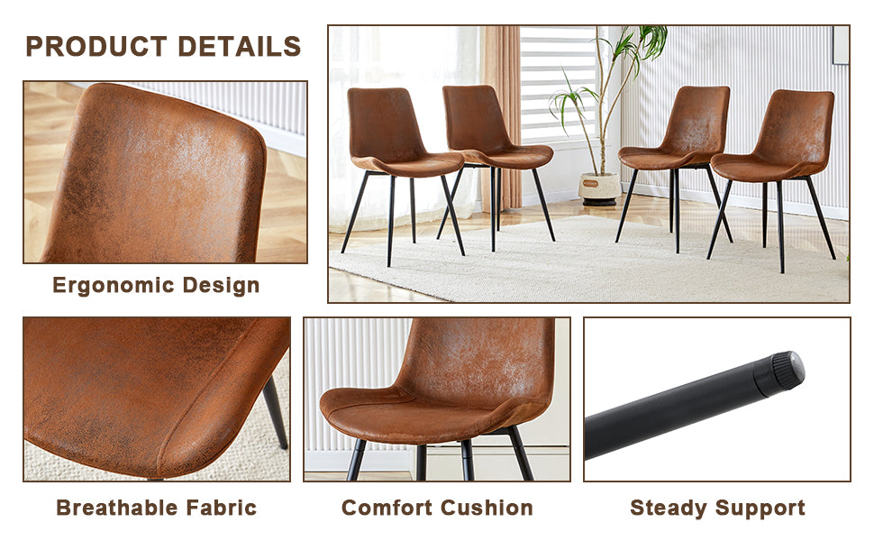 Brown leather dining chair with ergonomic design