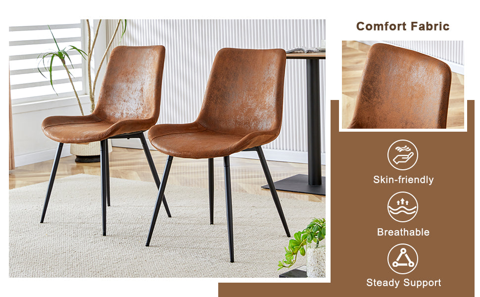 Brown faux leather dining chair with black metal legs
