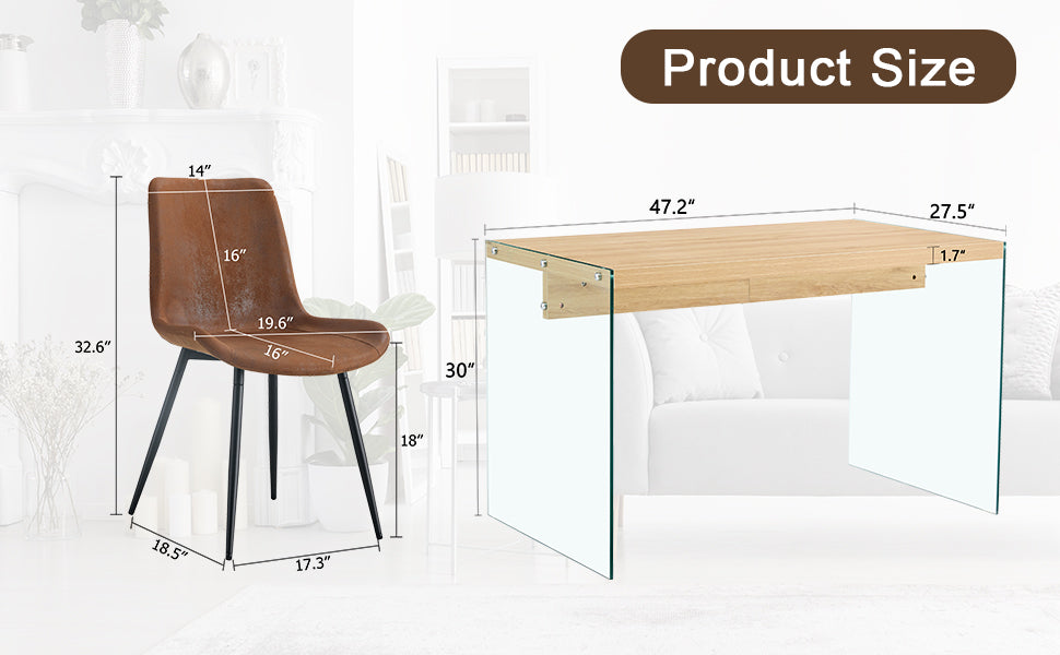 Brown faux leather dining chair with black metal legs