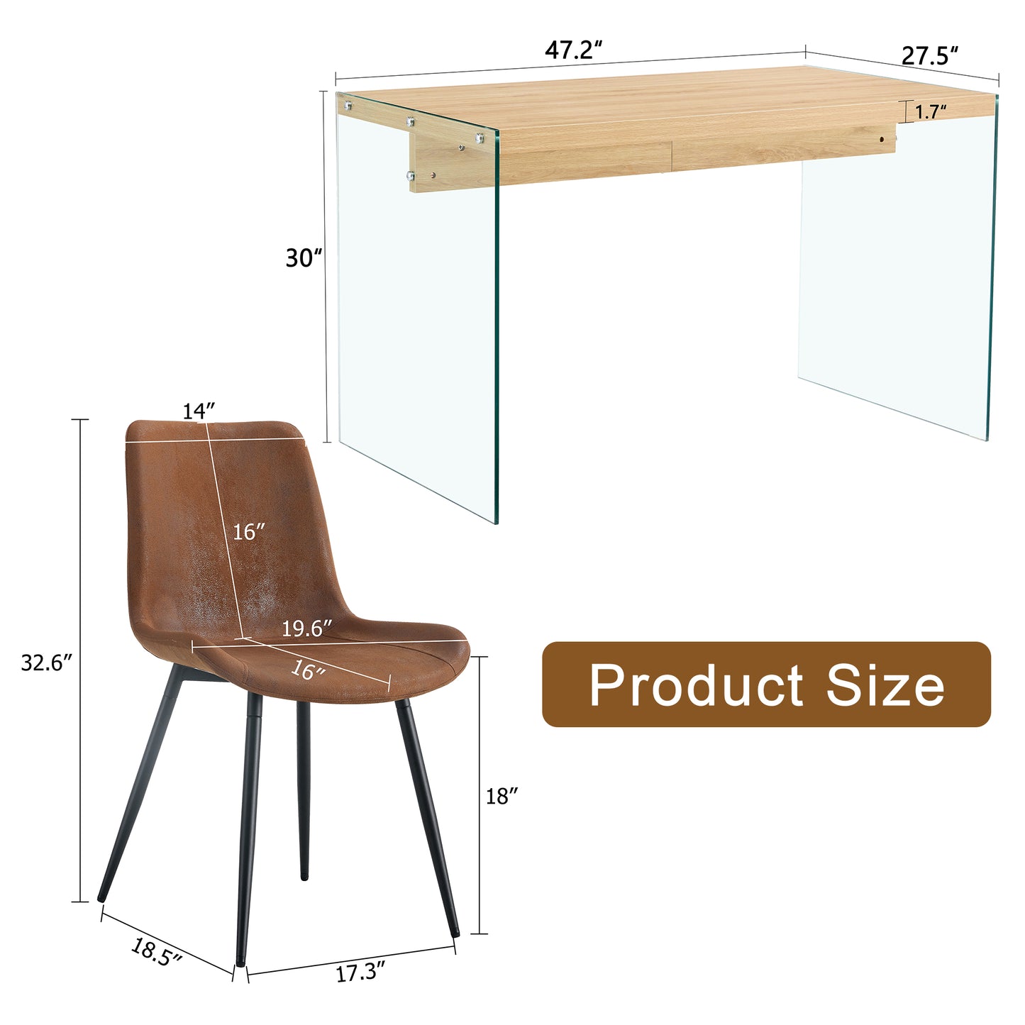 Wooden desk with glass legs