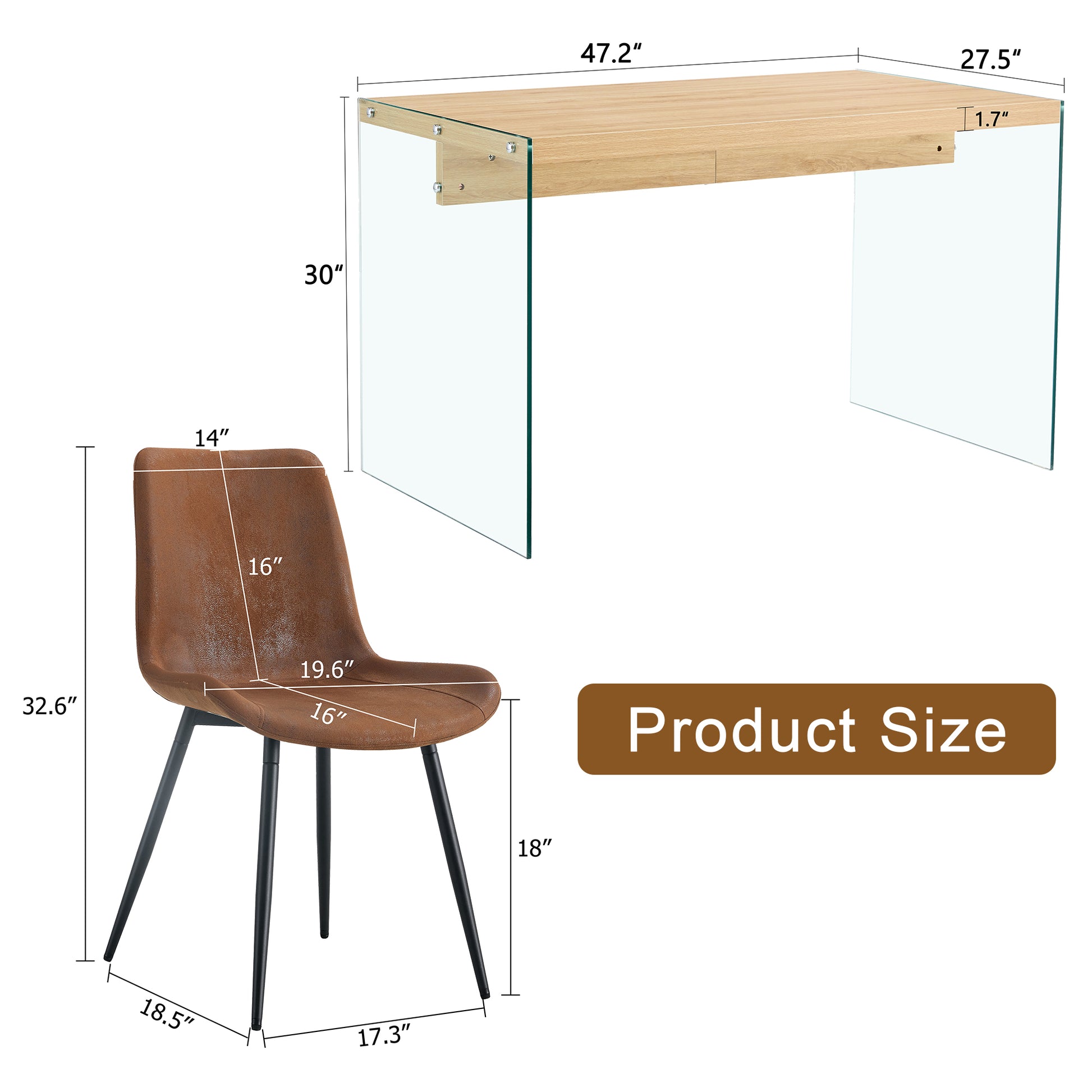 Wooden desk with glass legs