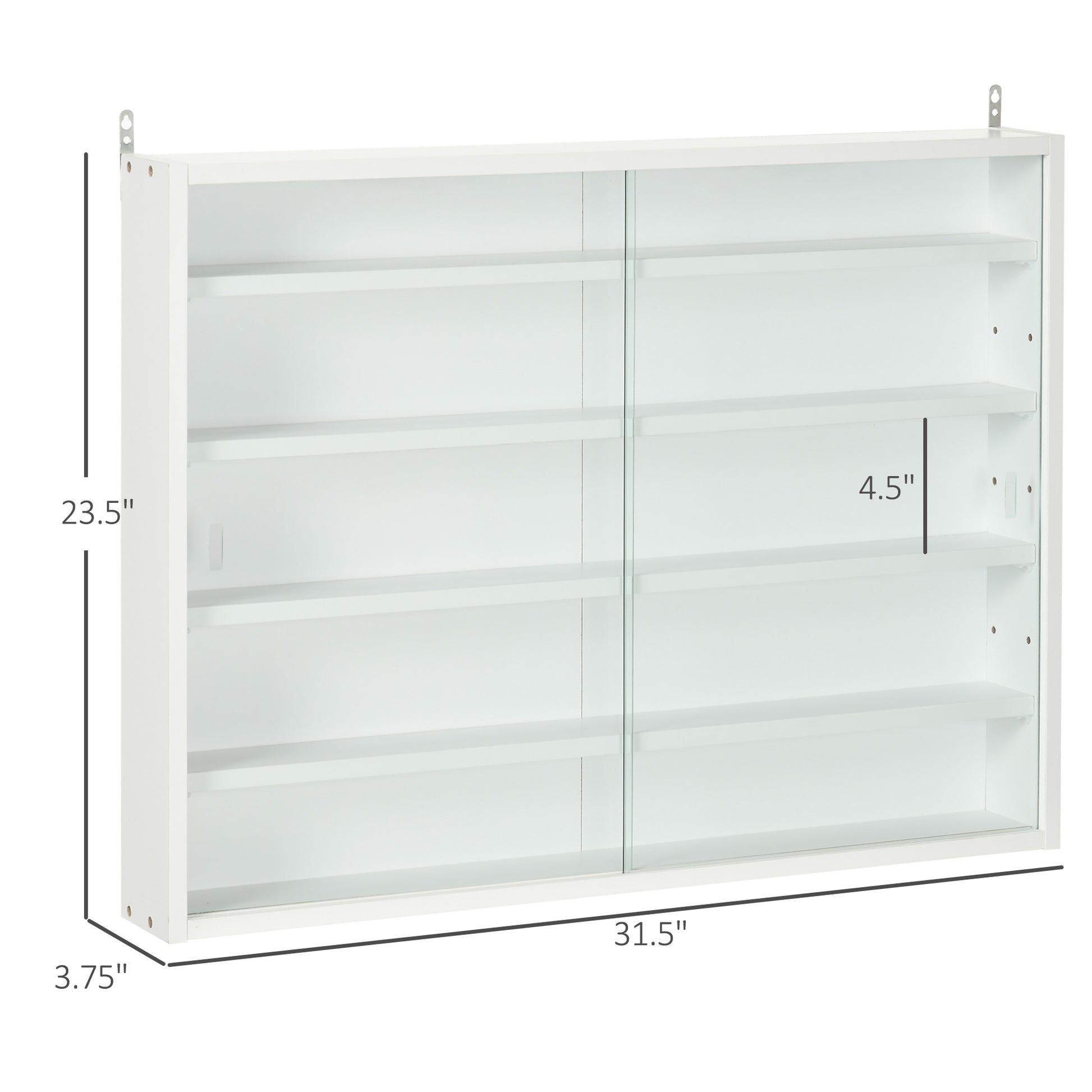 White wall display cabinet with sliding glass doors and  shelves