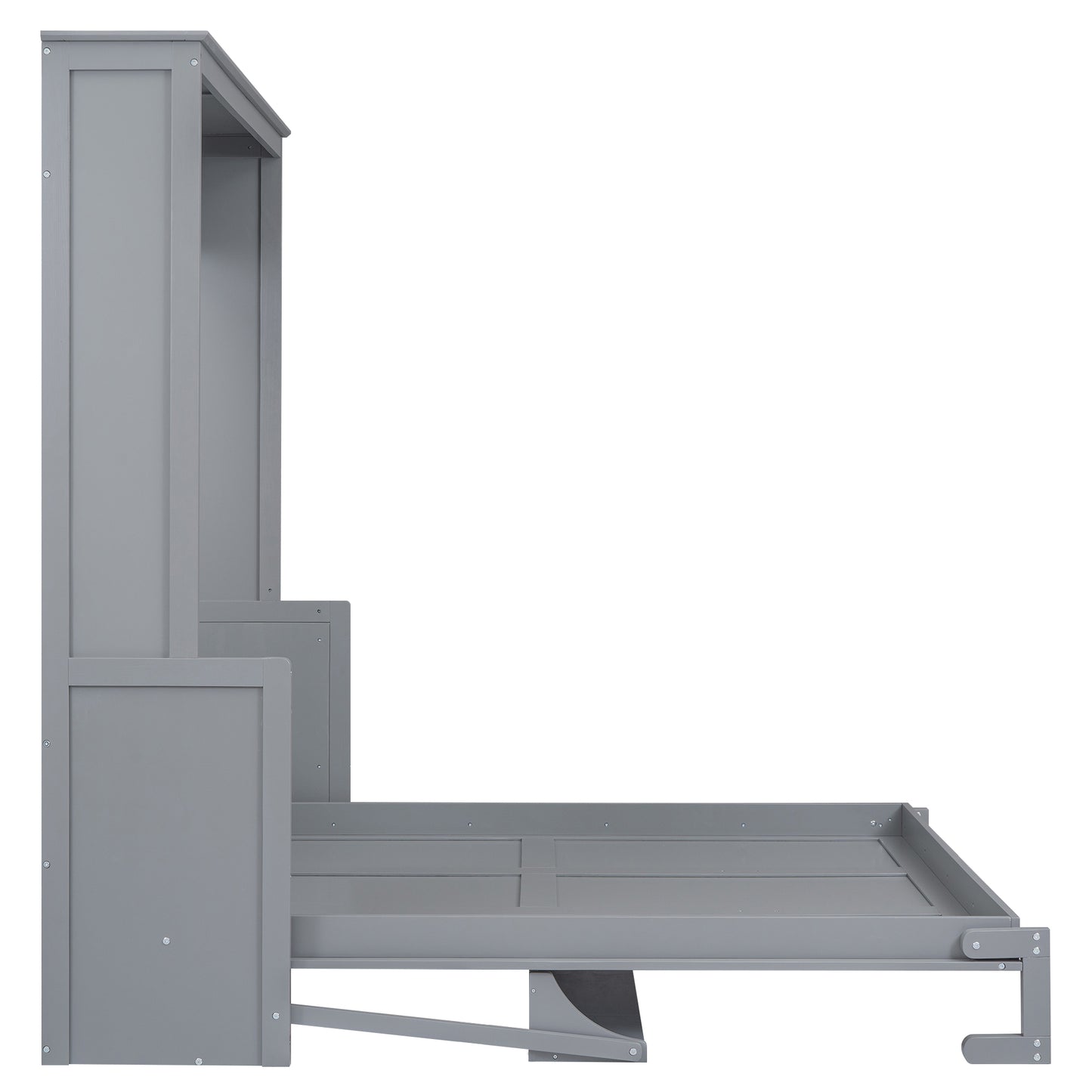 Gray wooden murphy bed frame extended