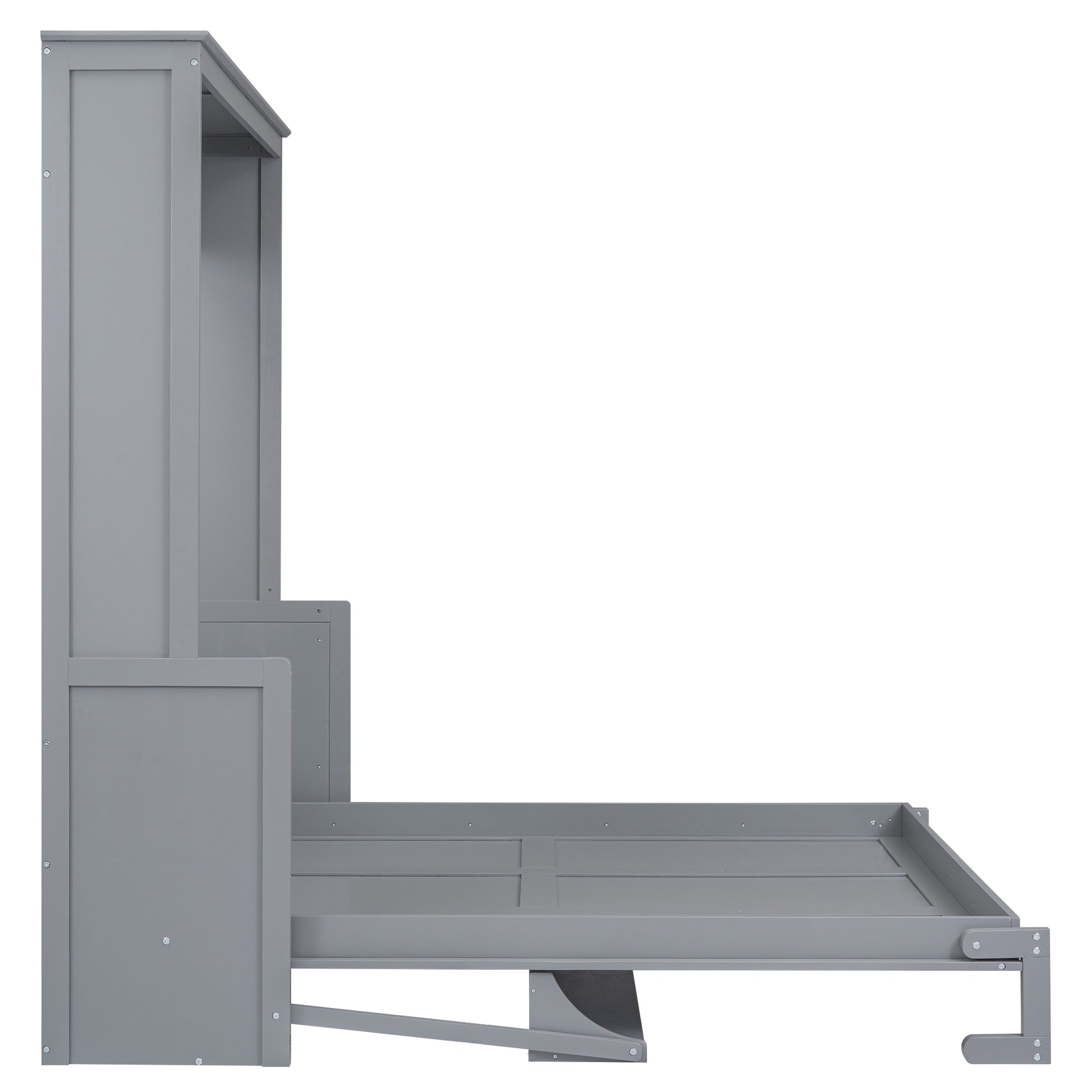 Gray wooden murphy bed frame extended