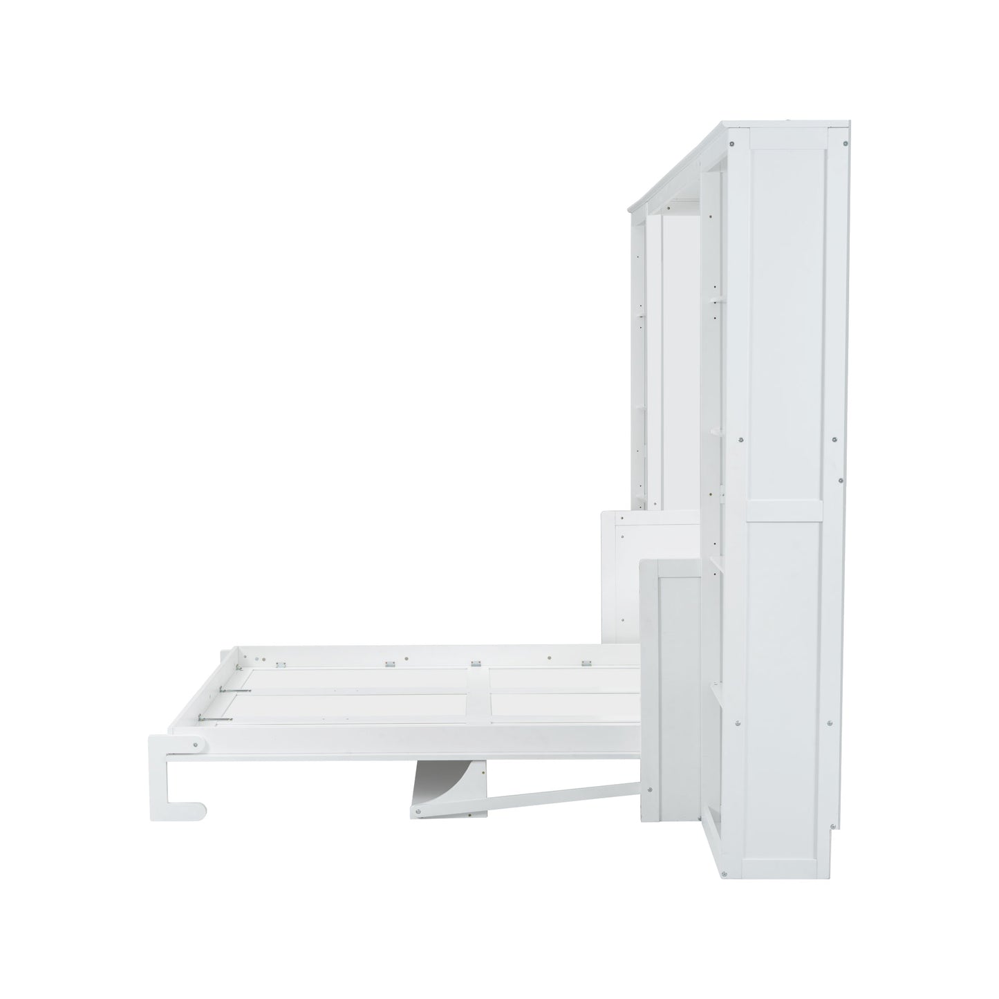 White wooden murphy bed mechanism in open position
