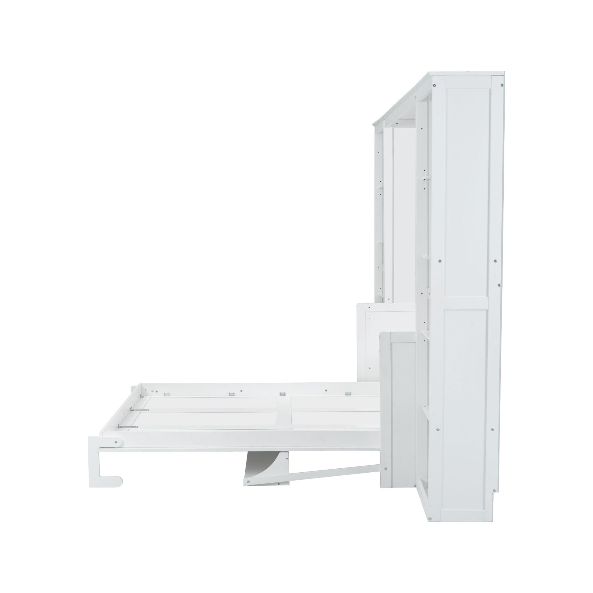 White wooden murphy bed mechanism in open position