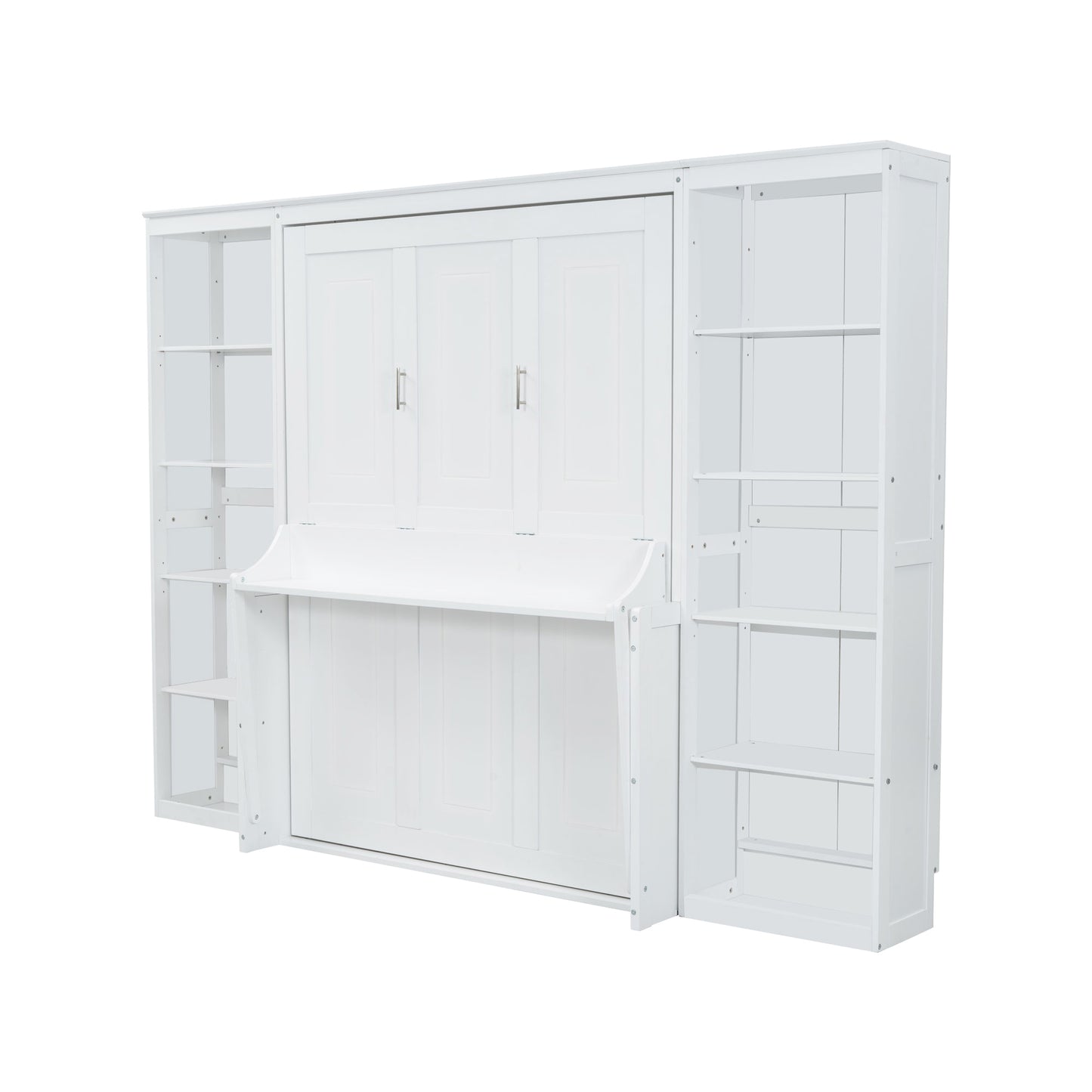 White Murphy bed with shelving