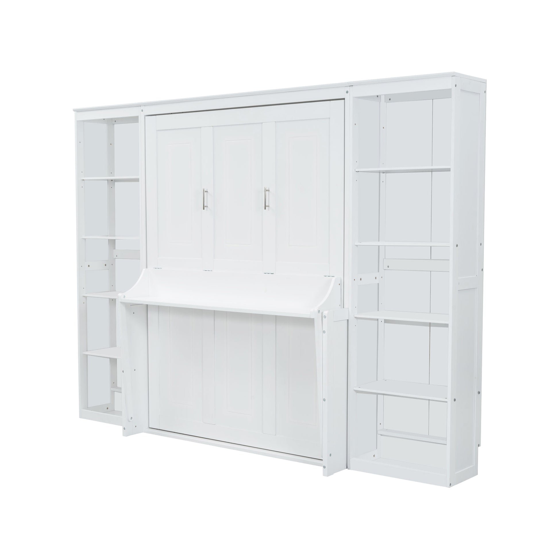 White Murphy bed with shelving