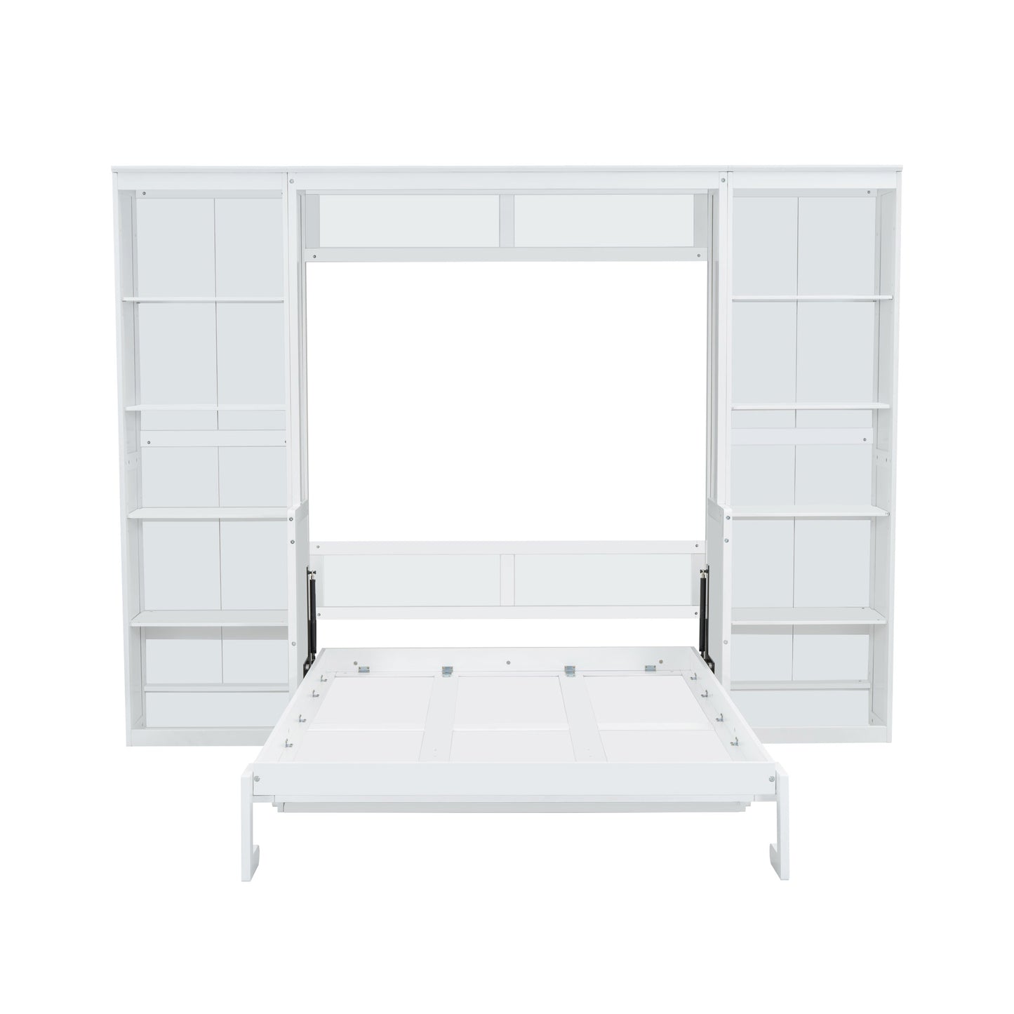 White Murphy bed with open shelving
