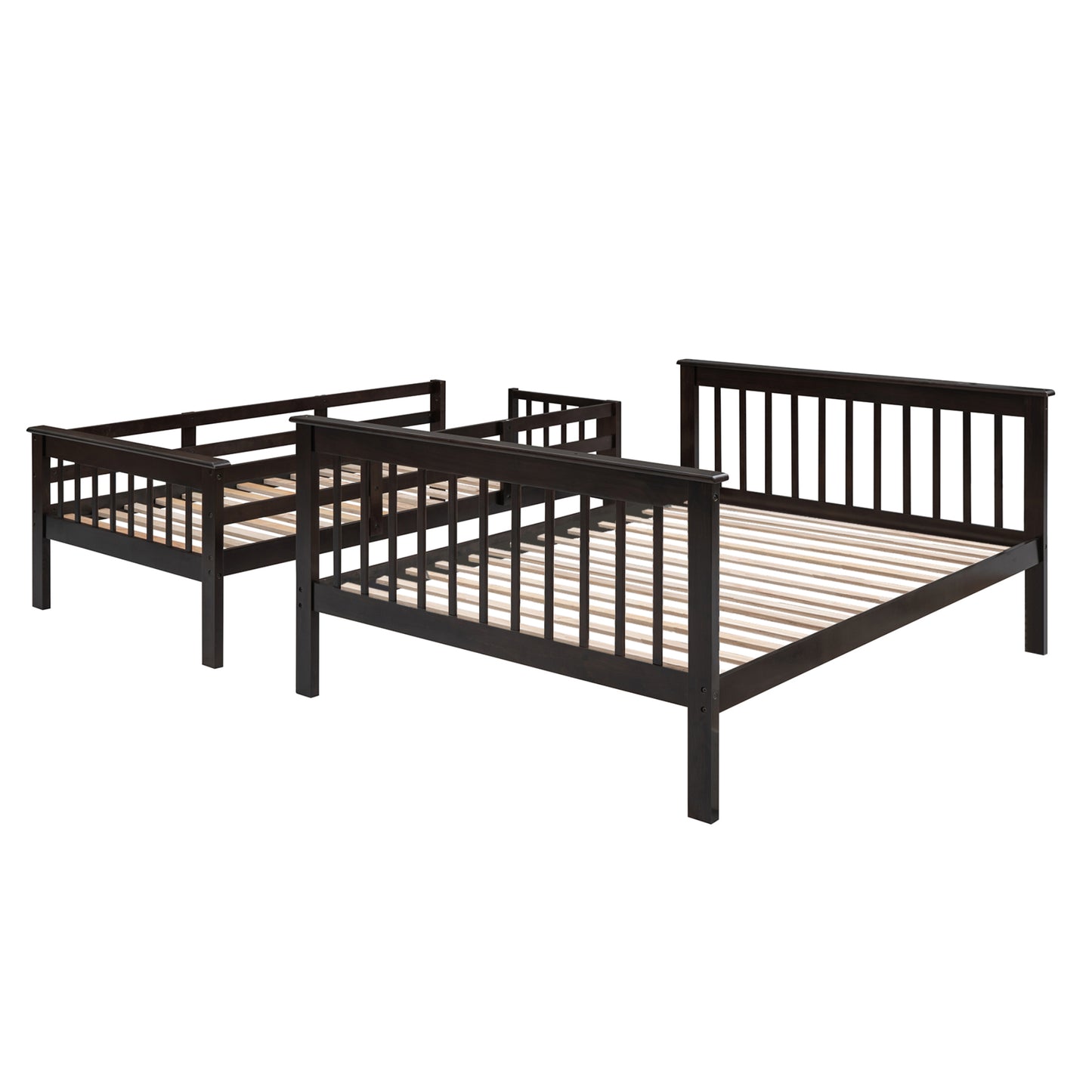 Dark espresso twin over twin bunk bed with guardrails