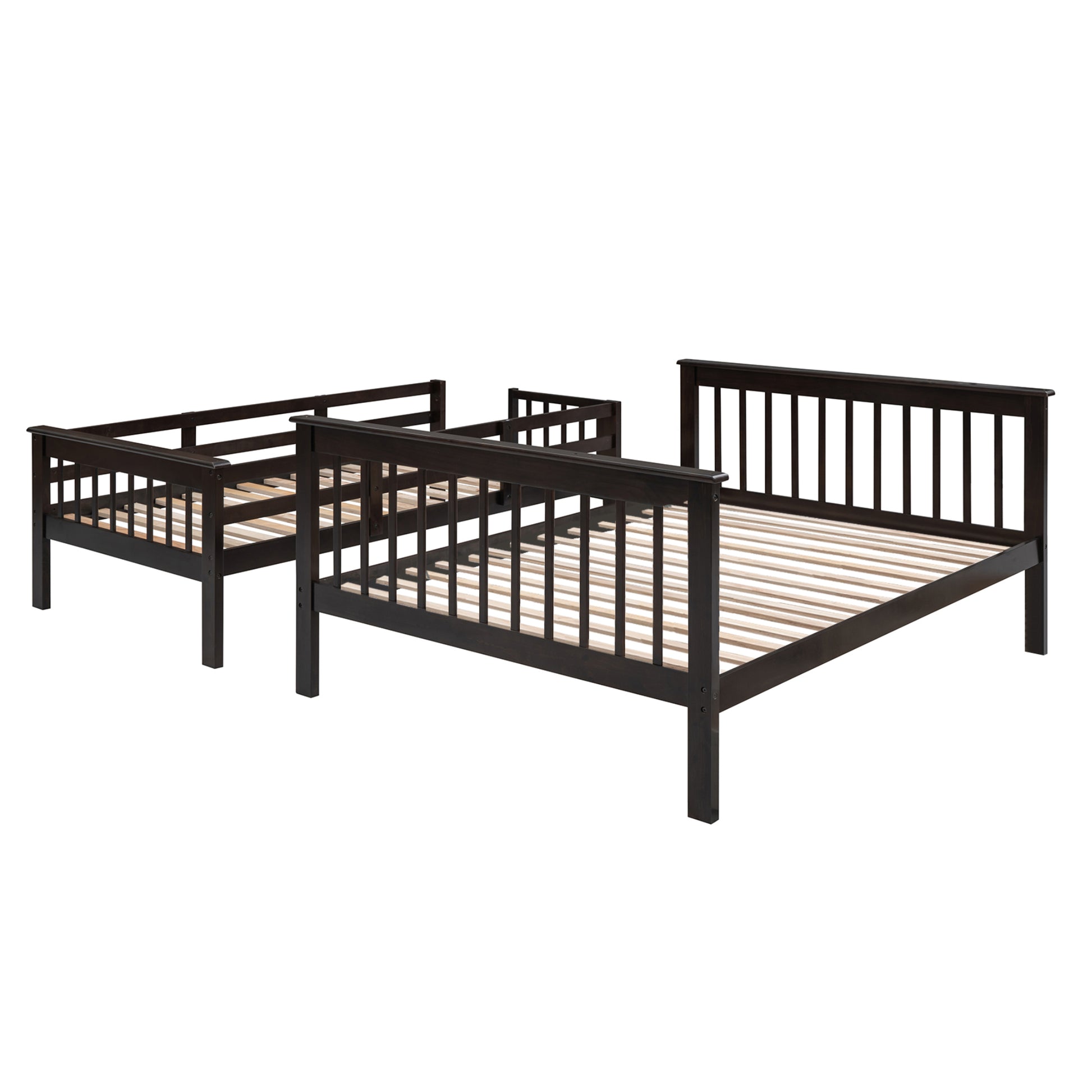 Dark espresso twin over twin bunk bed with guardrails