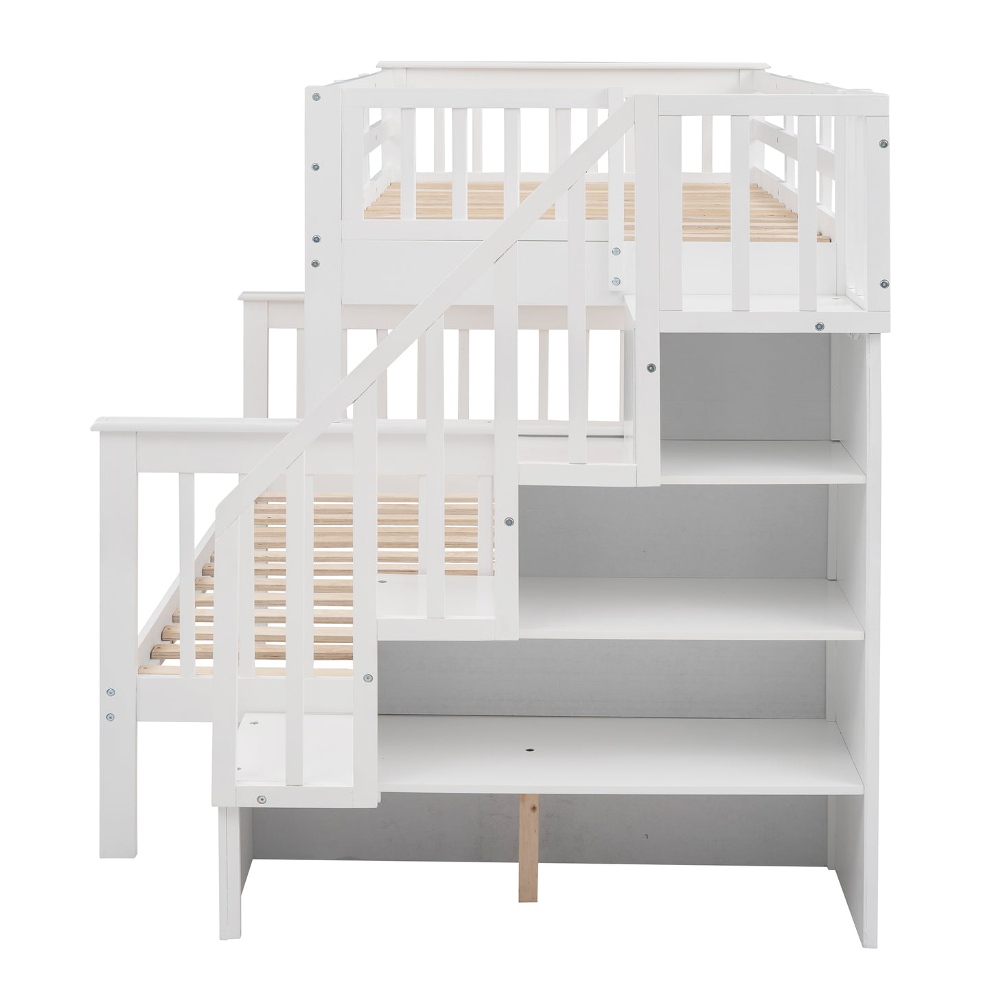 White loft bed with stairs