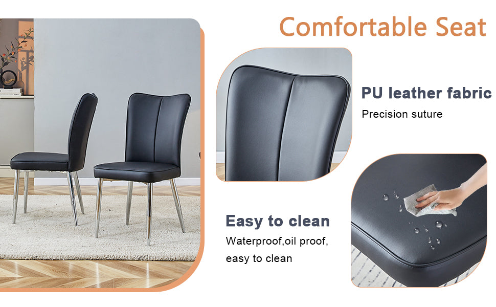 Black PU leather dining chair with sleek chrome legs