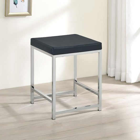 Black upholstered bar stool with chrome legs