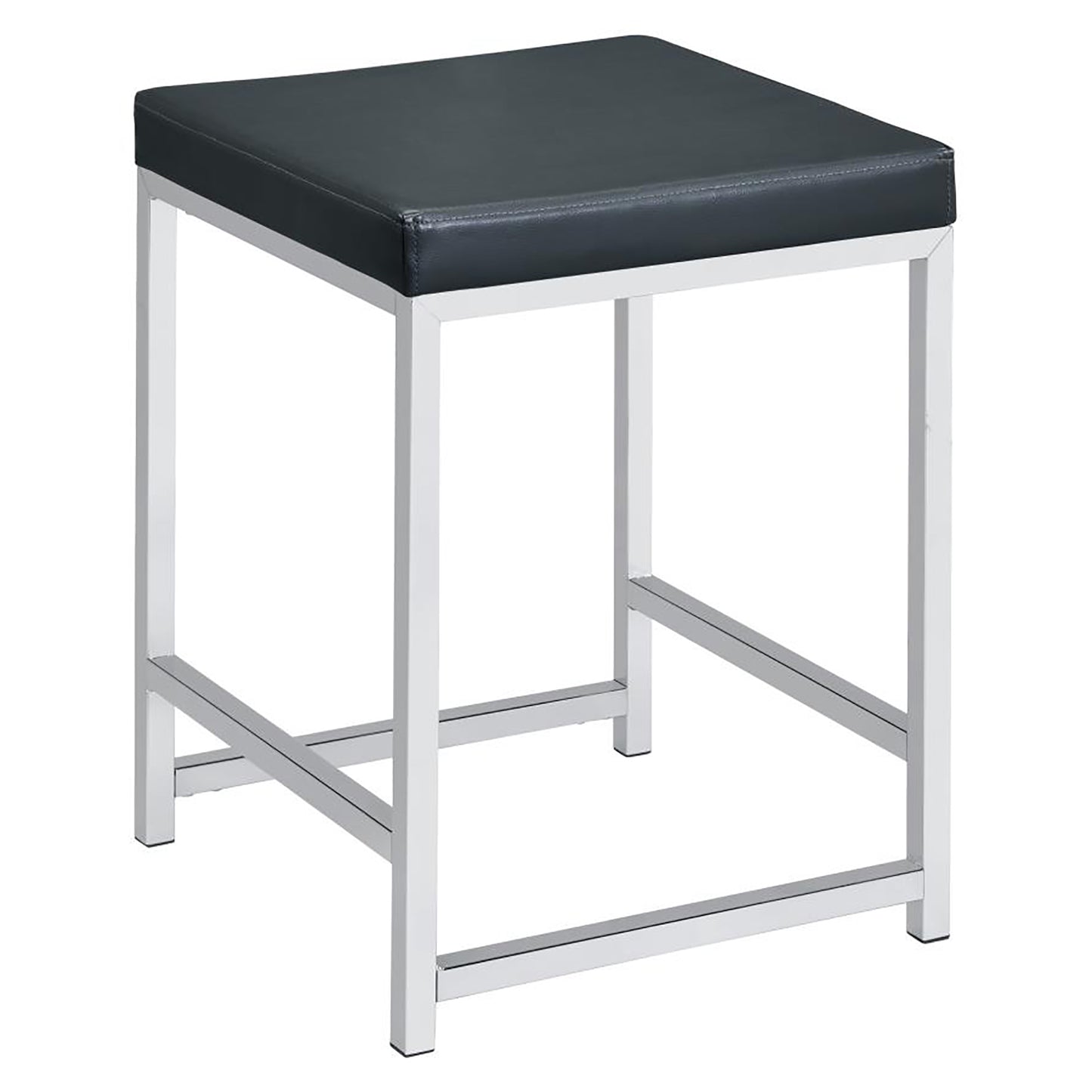Square dark grey faux leather seat stool with silver metal frame
