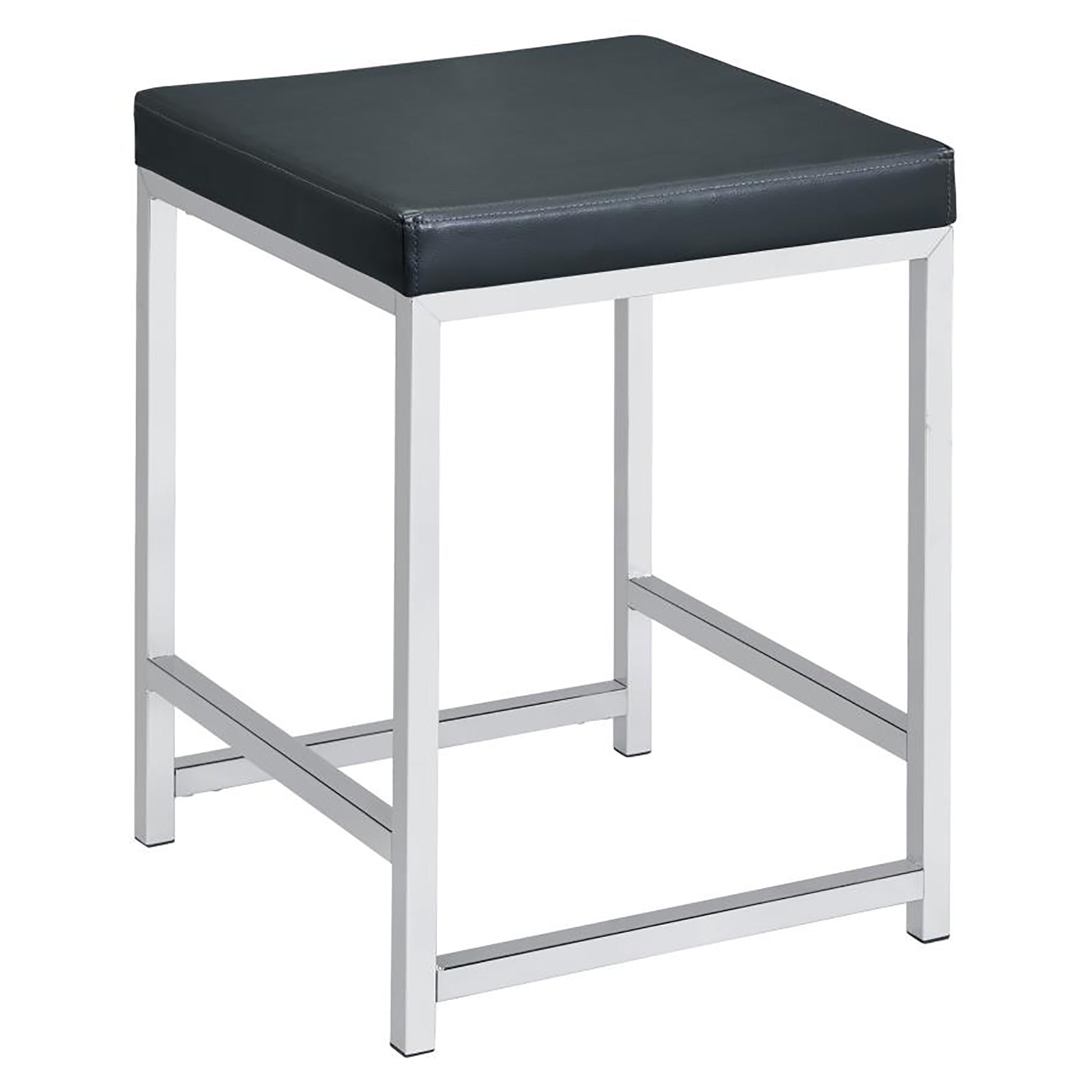 Square dark grey faux leather seat stool with silver metal frame