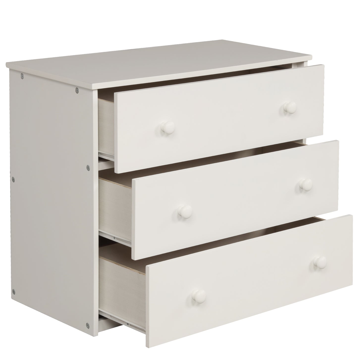White drawer dresser with wooden knobs