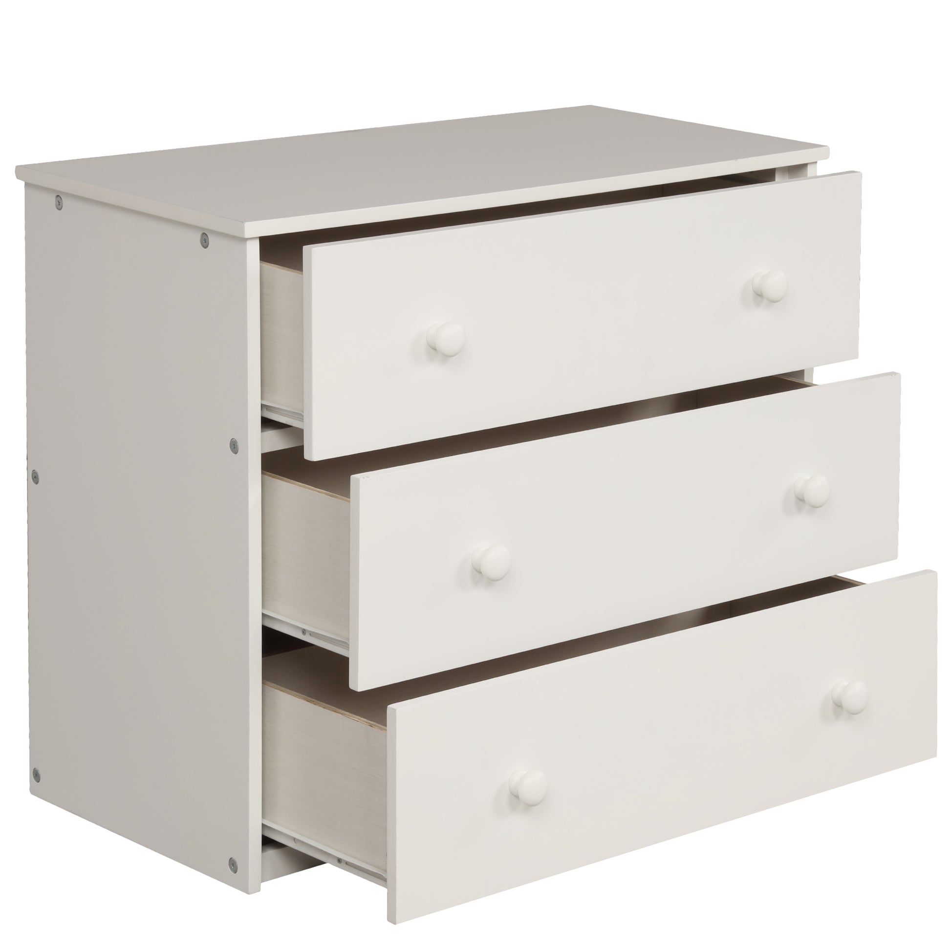 White drawer dresser with wooden knobs