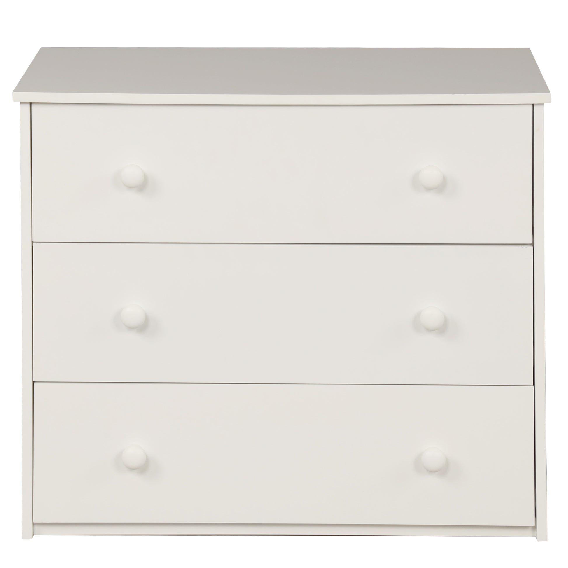 White threedrawer dresser with round knobs