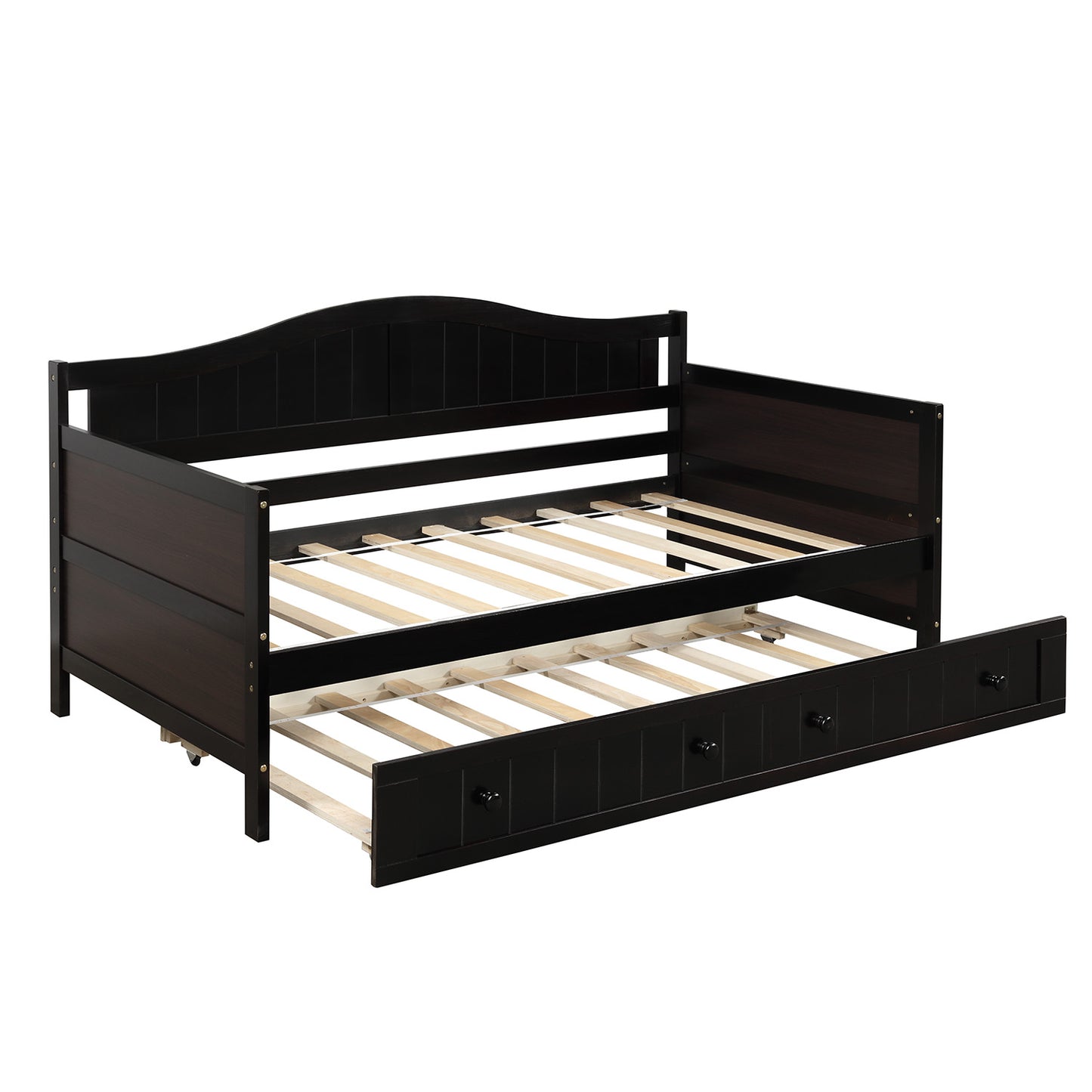 Dark brown wooden daybed with pullout trundle