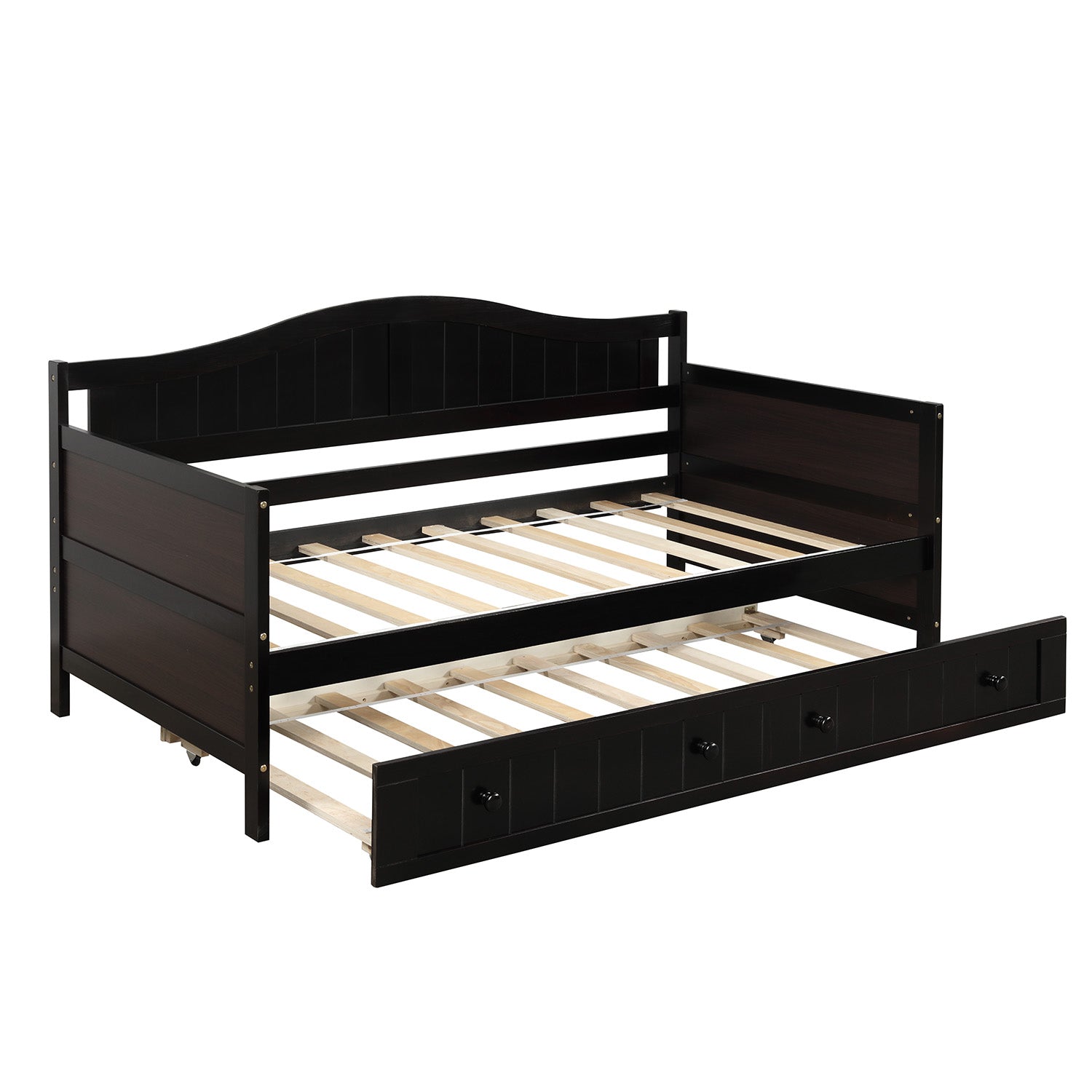 Dark brown wooden daybed with pullout trundle