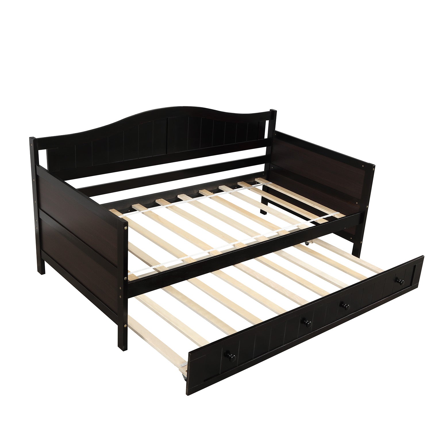 Dark brown wooden daybed with pullout trundle