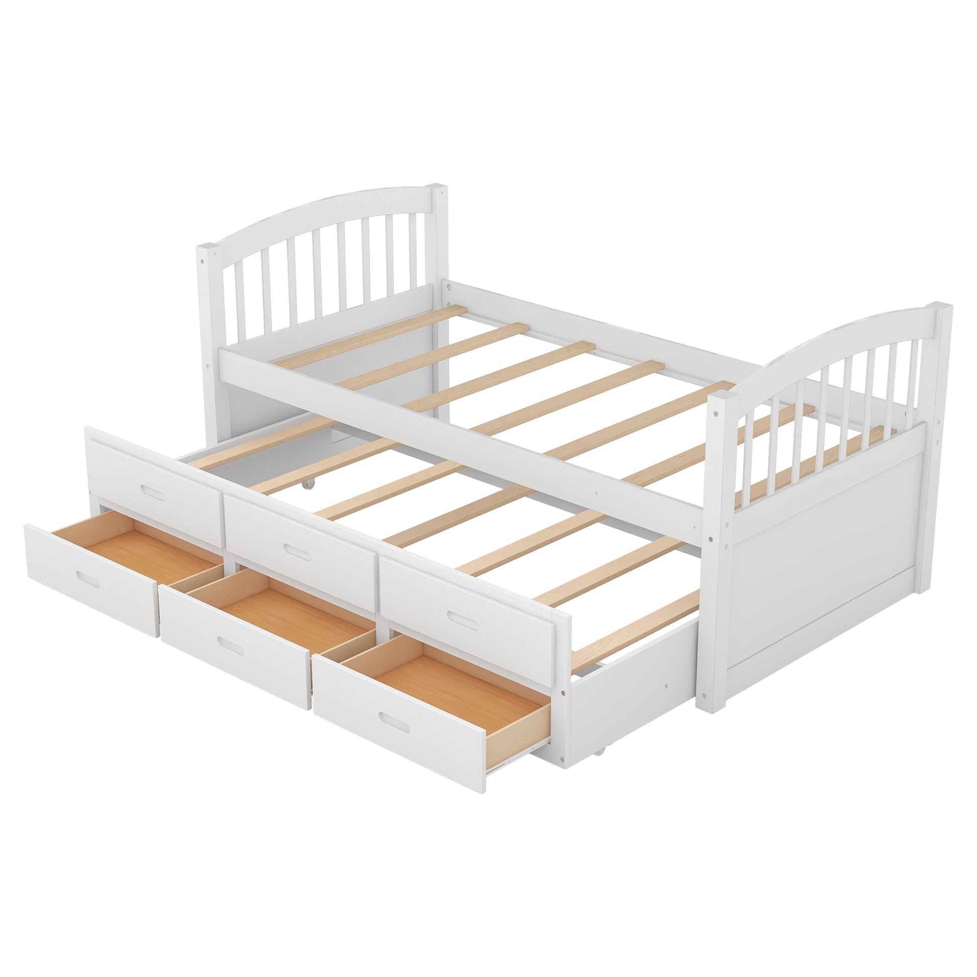 White wooden daybed with six storage drawers