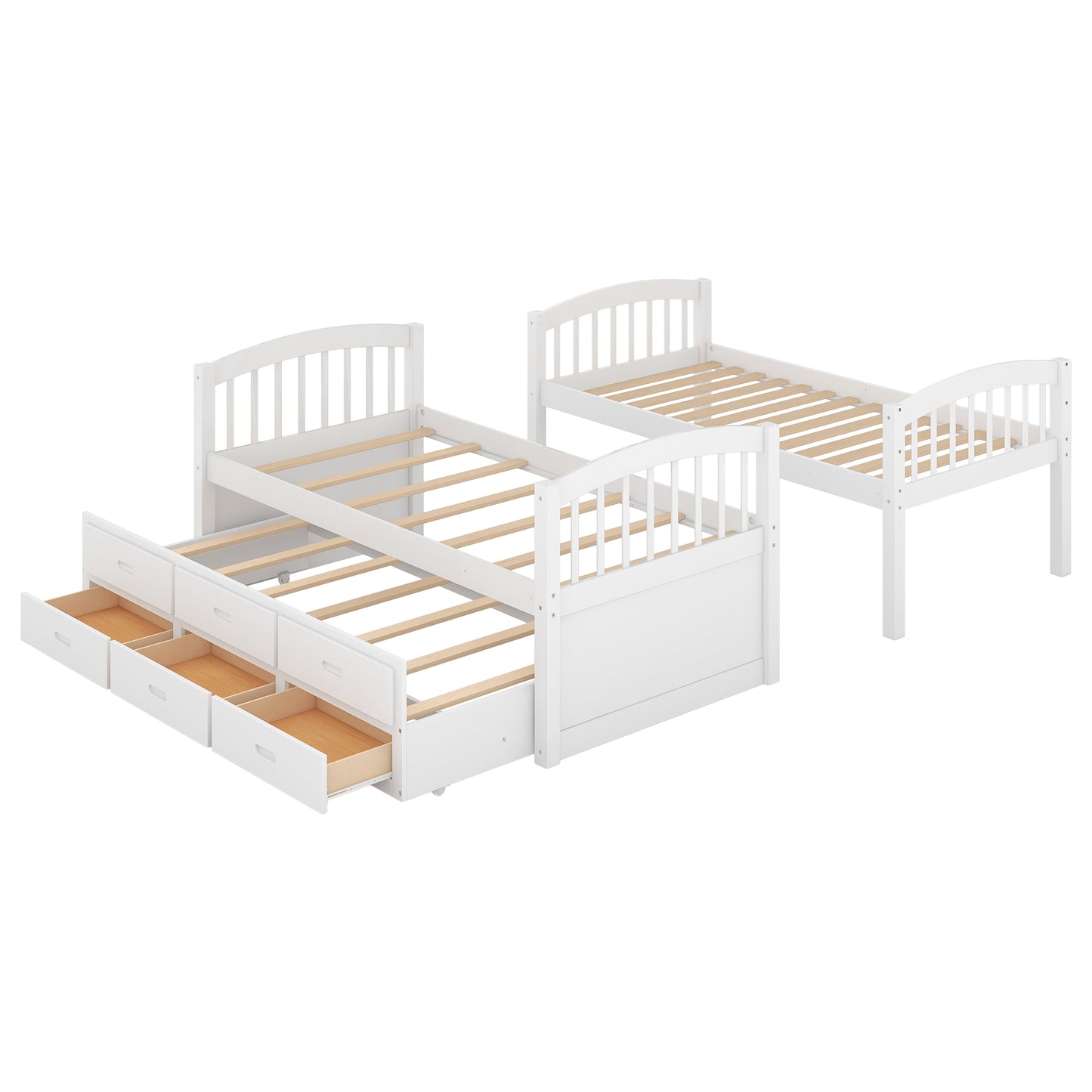 White wood twin bed frame with pullout drawers