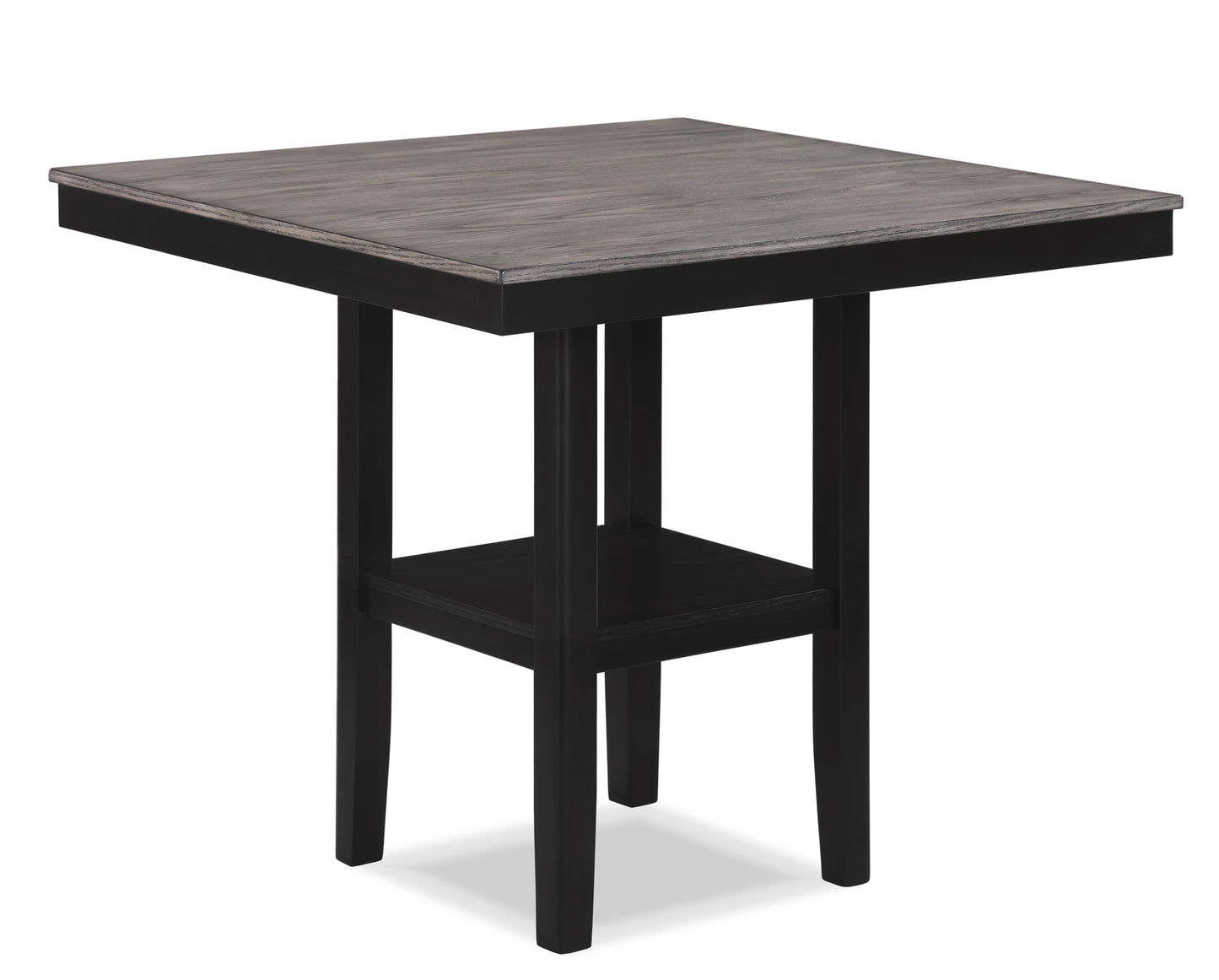 Square wood pub table with dark grey wood top and black frame
