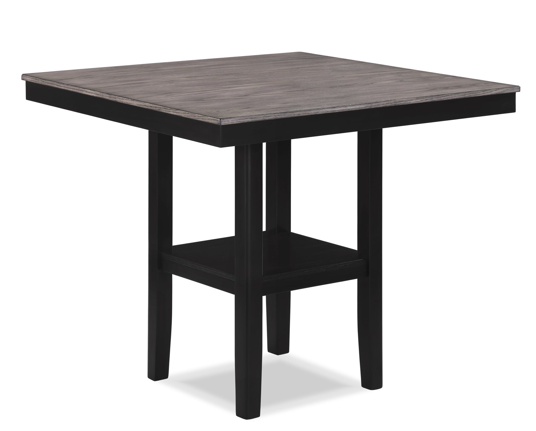 Square wood pub table with dark grey wood top and black frame