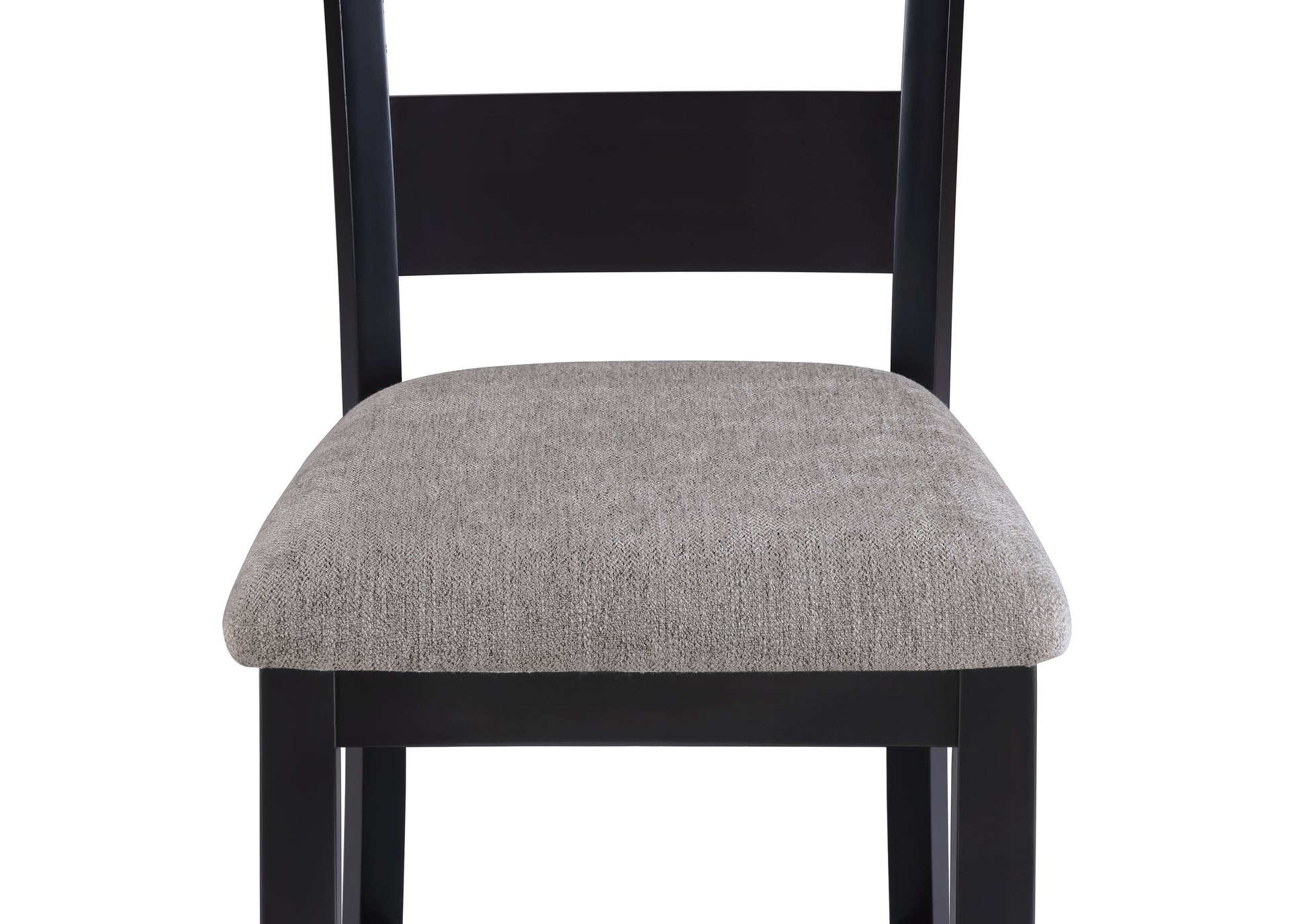 Black wooden dining chair with textured gray upholstered seat Modern kitchen chair design Versatile furniture piece