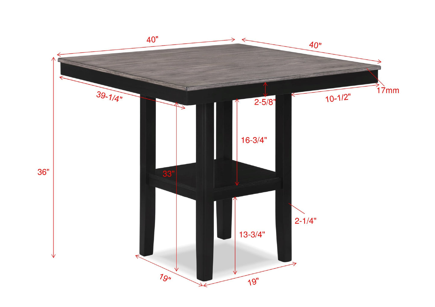 Gray wood grain top counter height table with black base