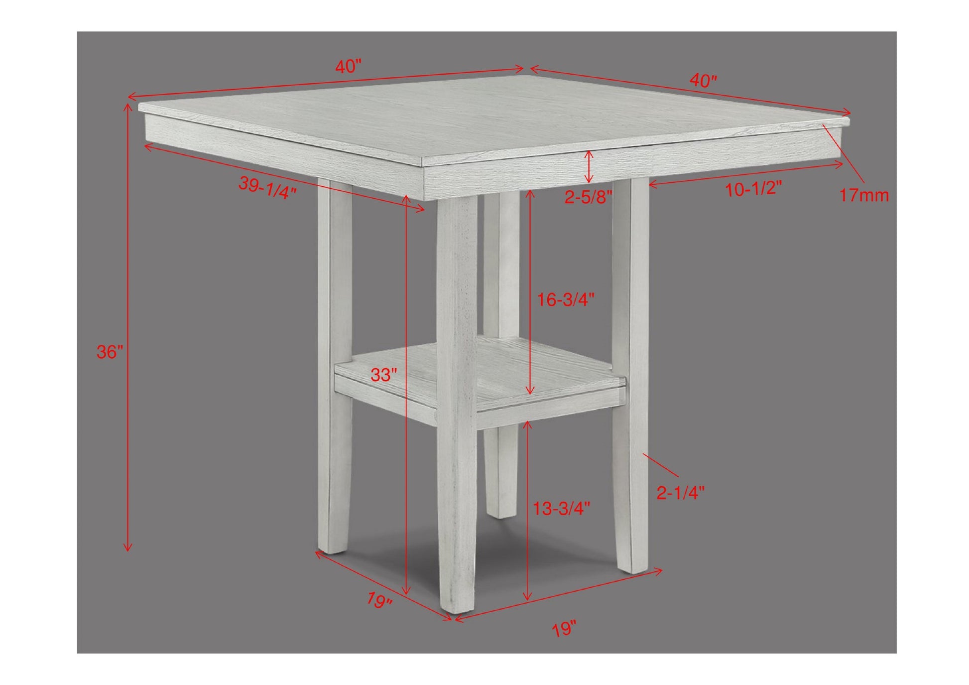 White distressed wood counter height table with shelf