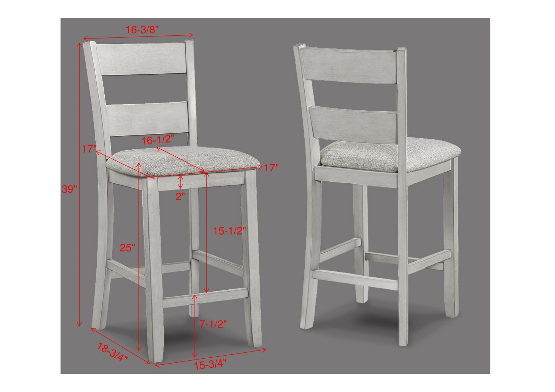 Light gray wooden counter stool with upholstered seat