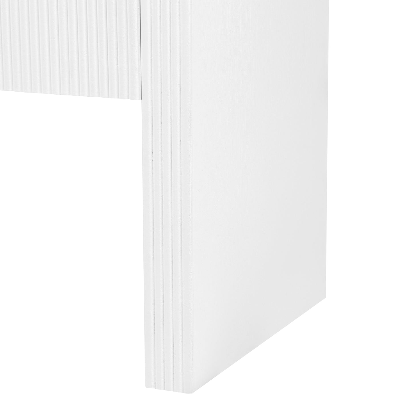 White fluted drawer front detail on a modern dresser