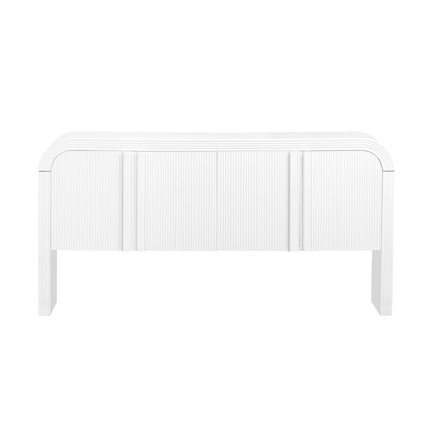 White fluted wood sideboard with curved top and modern design