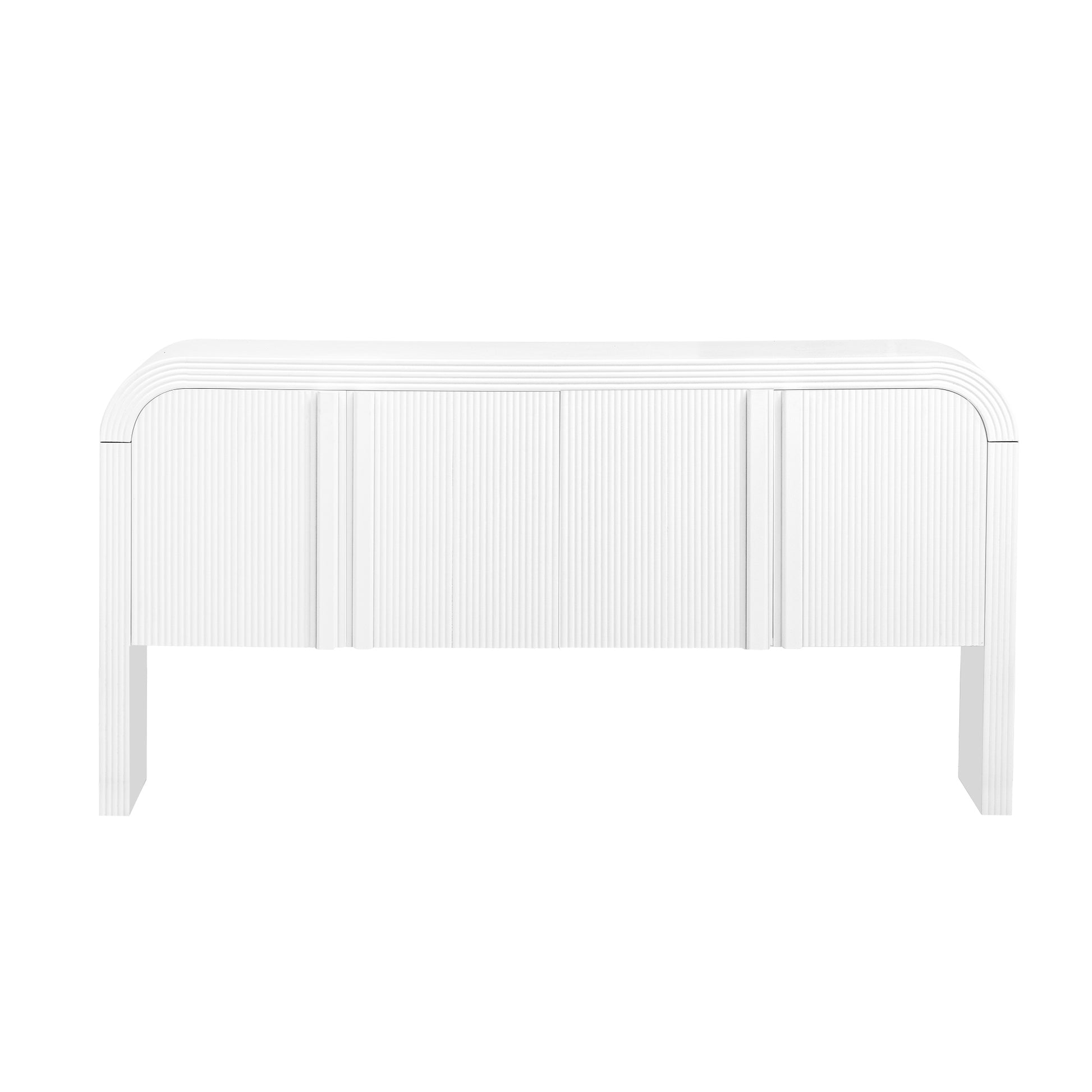 White fluted wood sideboard with curved top and modern design