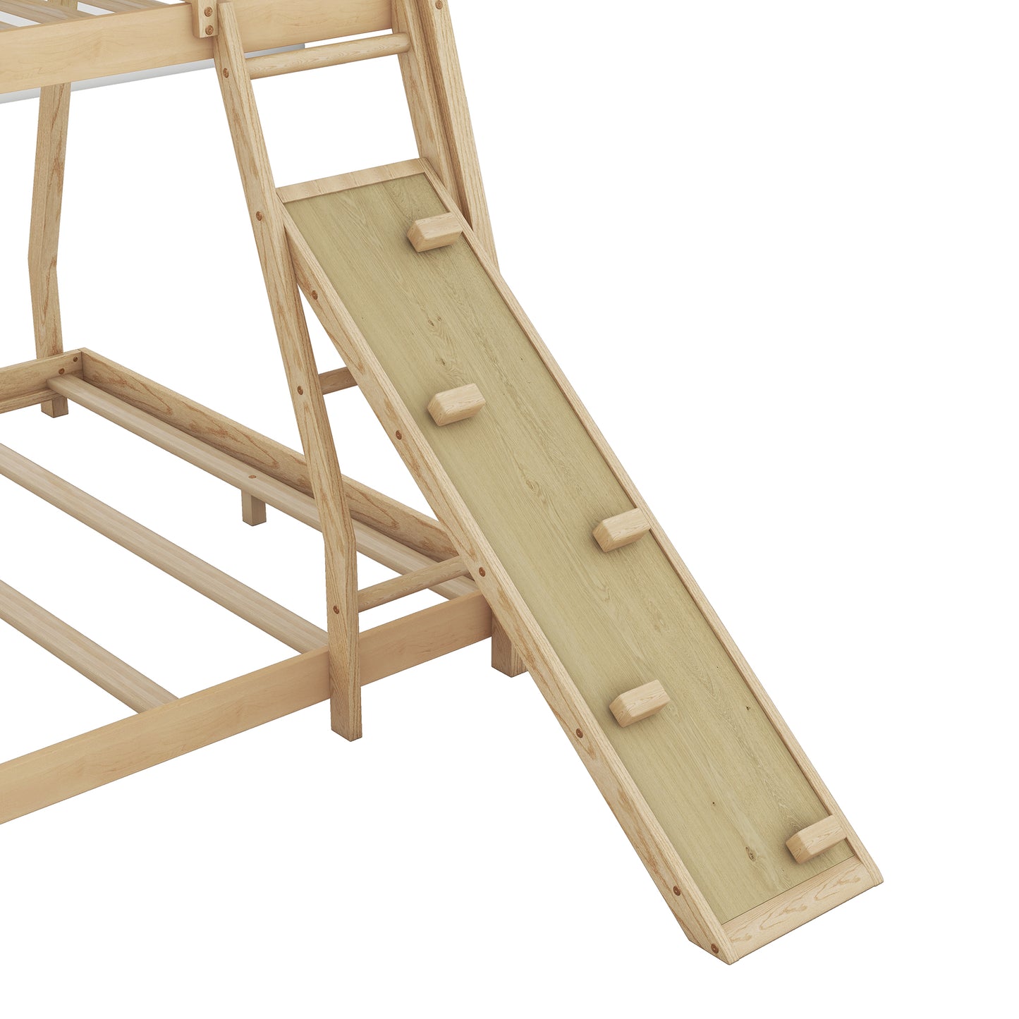 Wooden loft bed slide with climbing grips